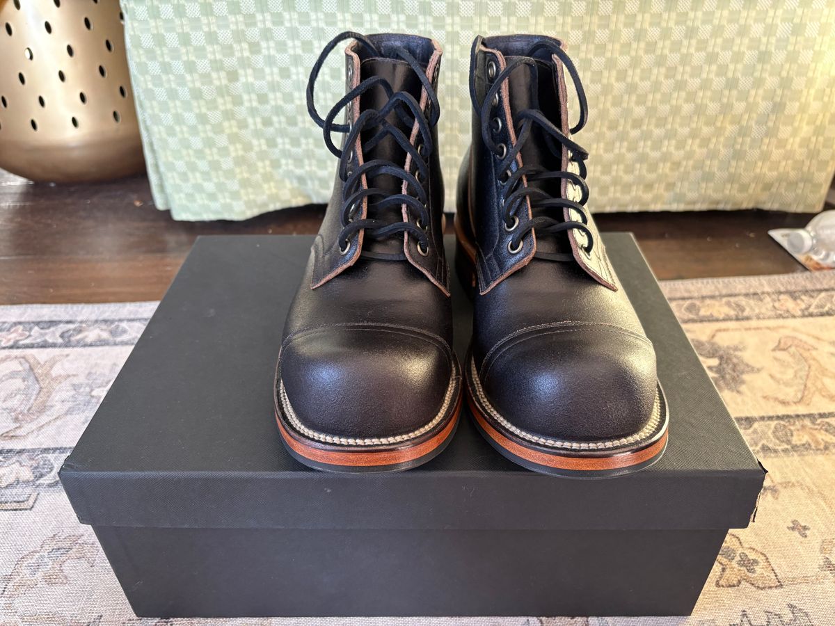 Photo by BootChemist on October 3, 2025 of the Viberg Service Boot in Horween Black Waxed Flesh.
