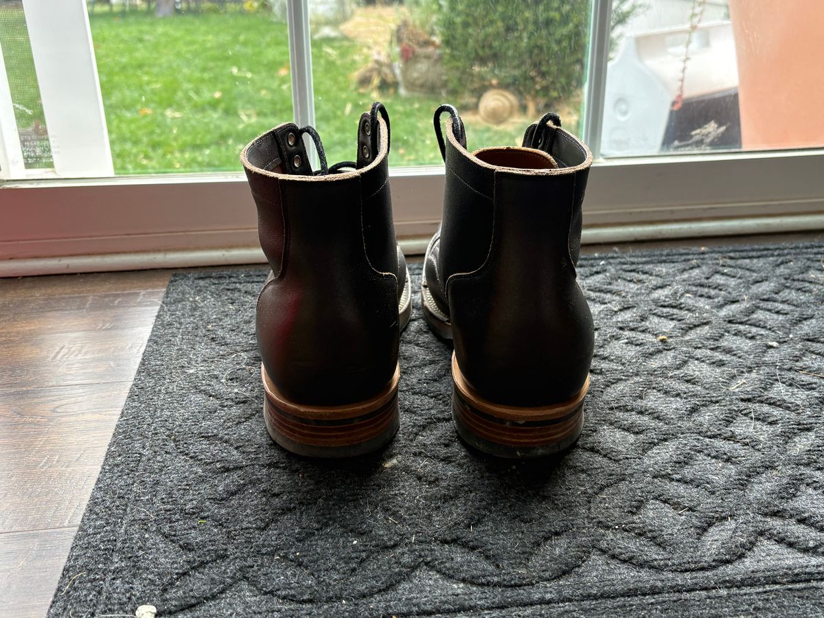 Photo by BootChemist on November 5, 2025 of the Viberg Service Boot in Horween Black Waxed Flesh.