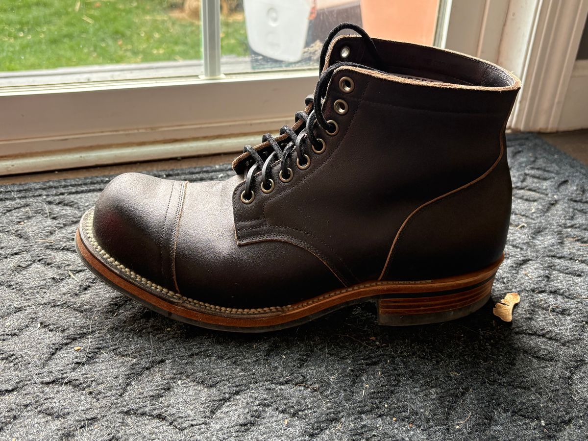 Photo by BootChemist on November 5, 2025 of the Viberg Service Boot in Horween Black Waxed Flesh.