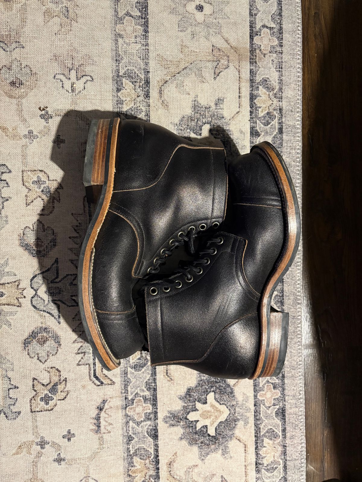 Photo by BootChemist on November 6, 2025 of the Viberg Service Boot in Horween Black Waxed Flesh.