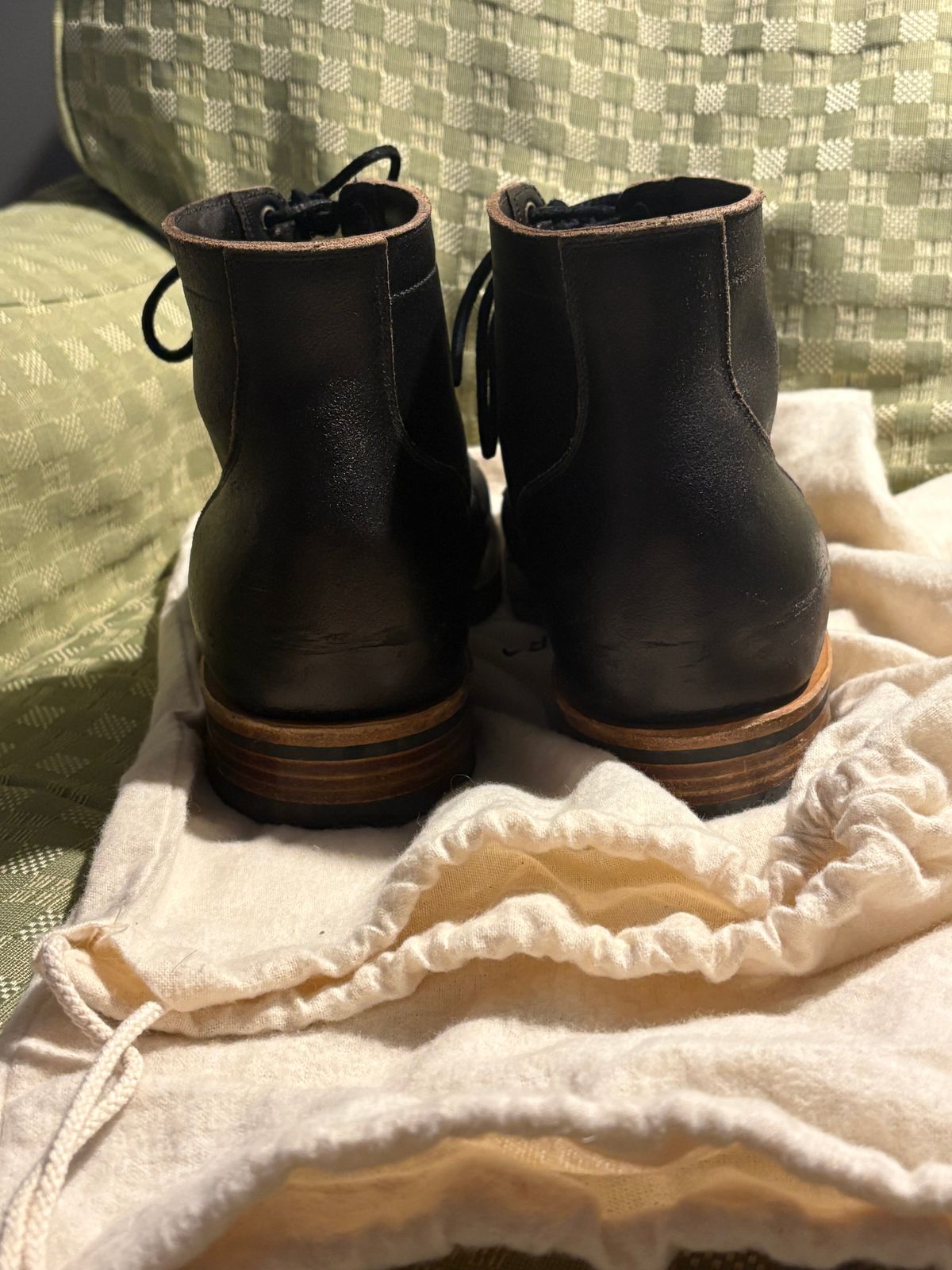 Photo by BootChemist on December 6, 2025 of the Viberg Service Boot in Horween Black Waxed Flesh.