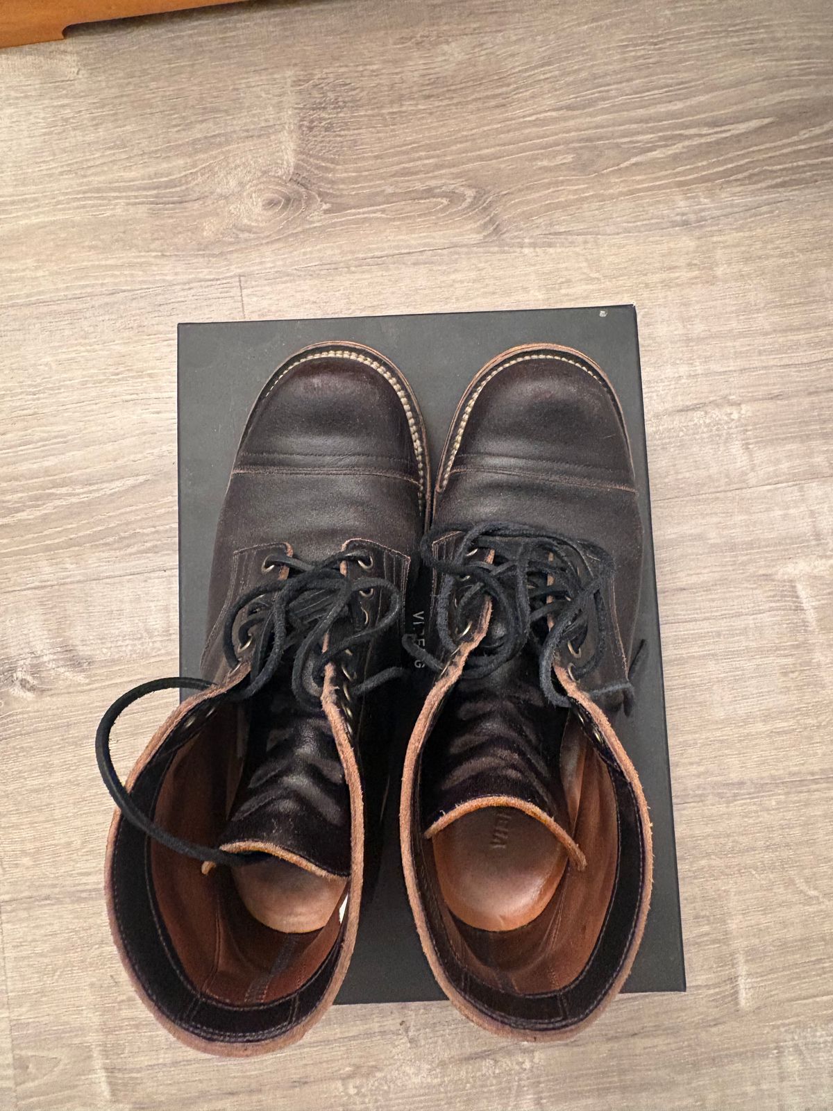 Photo by BootChemist on January 6, 2026 of the Viberg Service Boot in Horween Black Waxed Flesh.