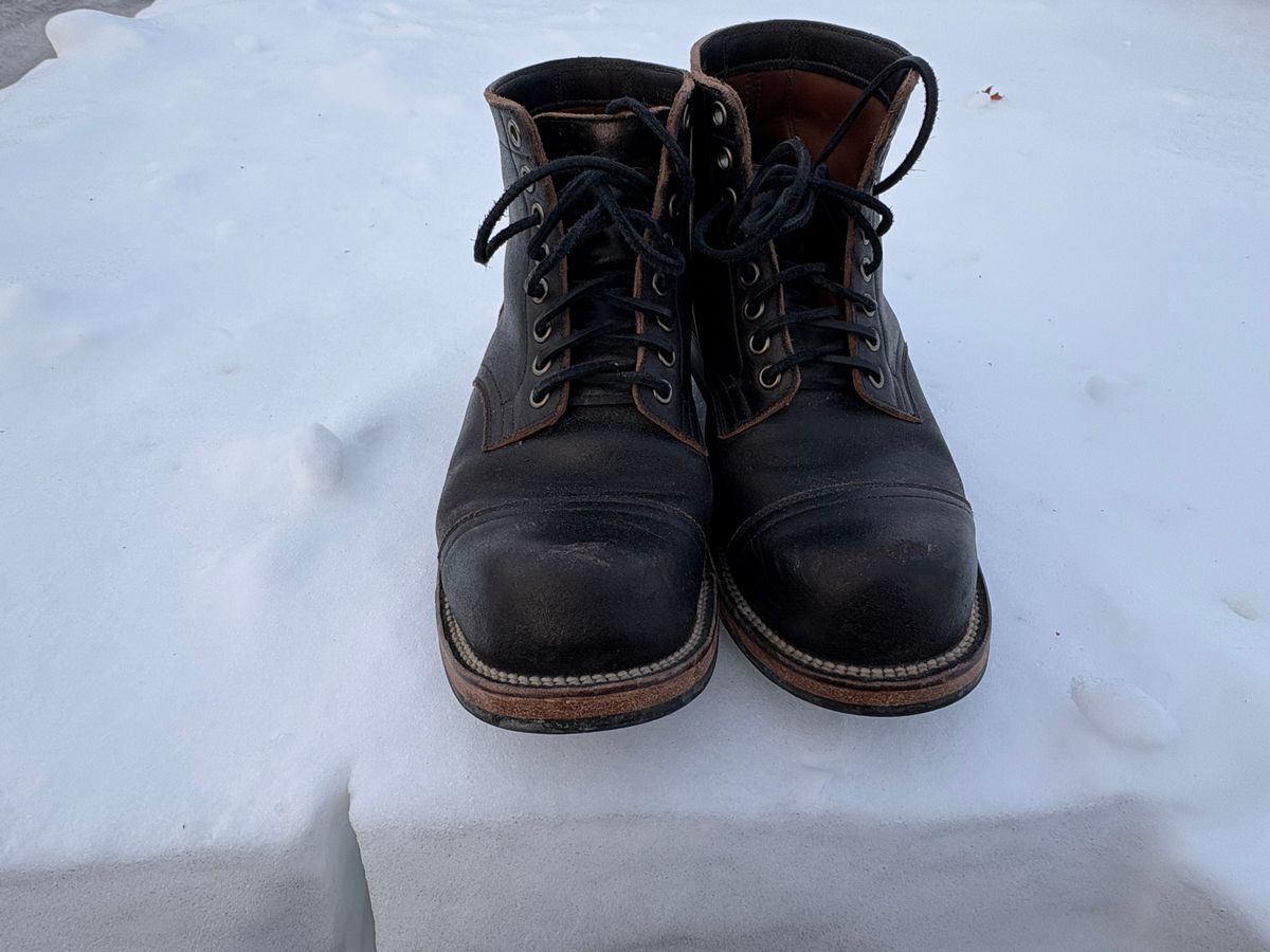 Photo by BootChemist on January 31, 2026 of the Viberg Service Boot in Horween Black Waxed Flesh.