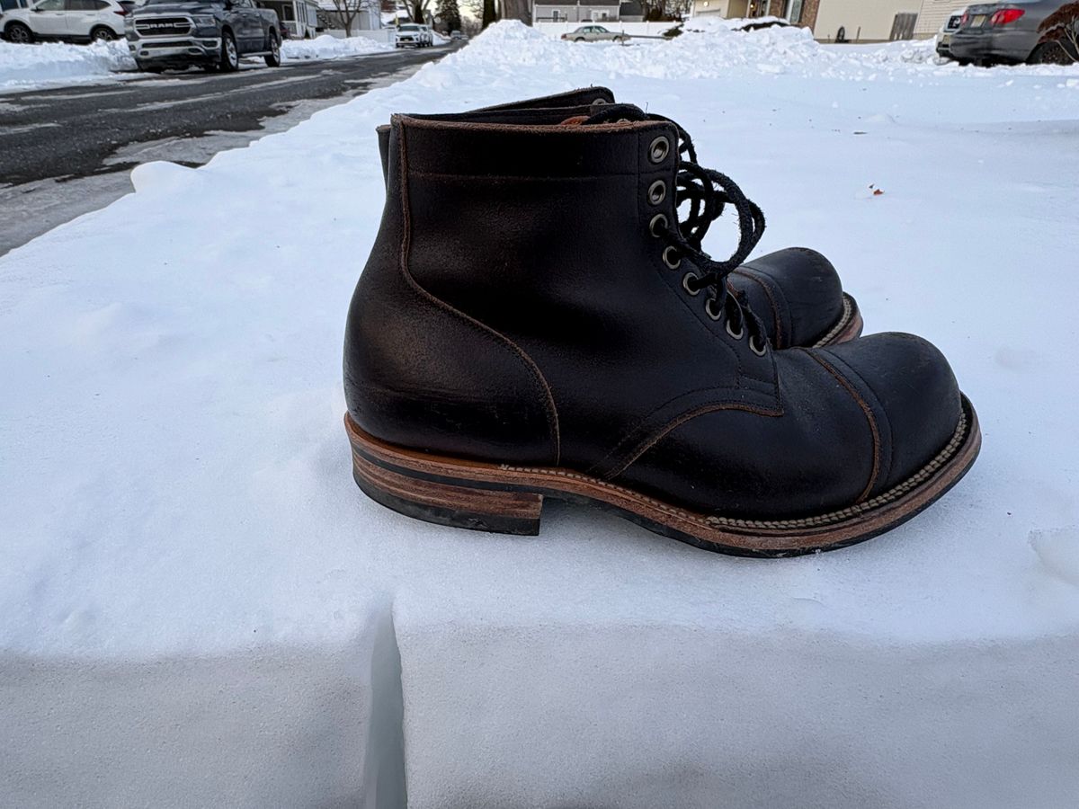 Photo by BootChemist on January 31, 2026 of the Viberg Service Boot in Horween Black Waxed Flesh.