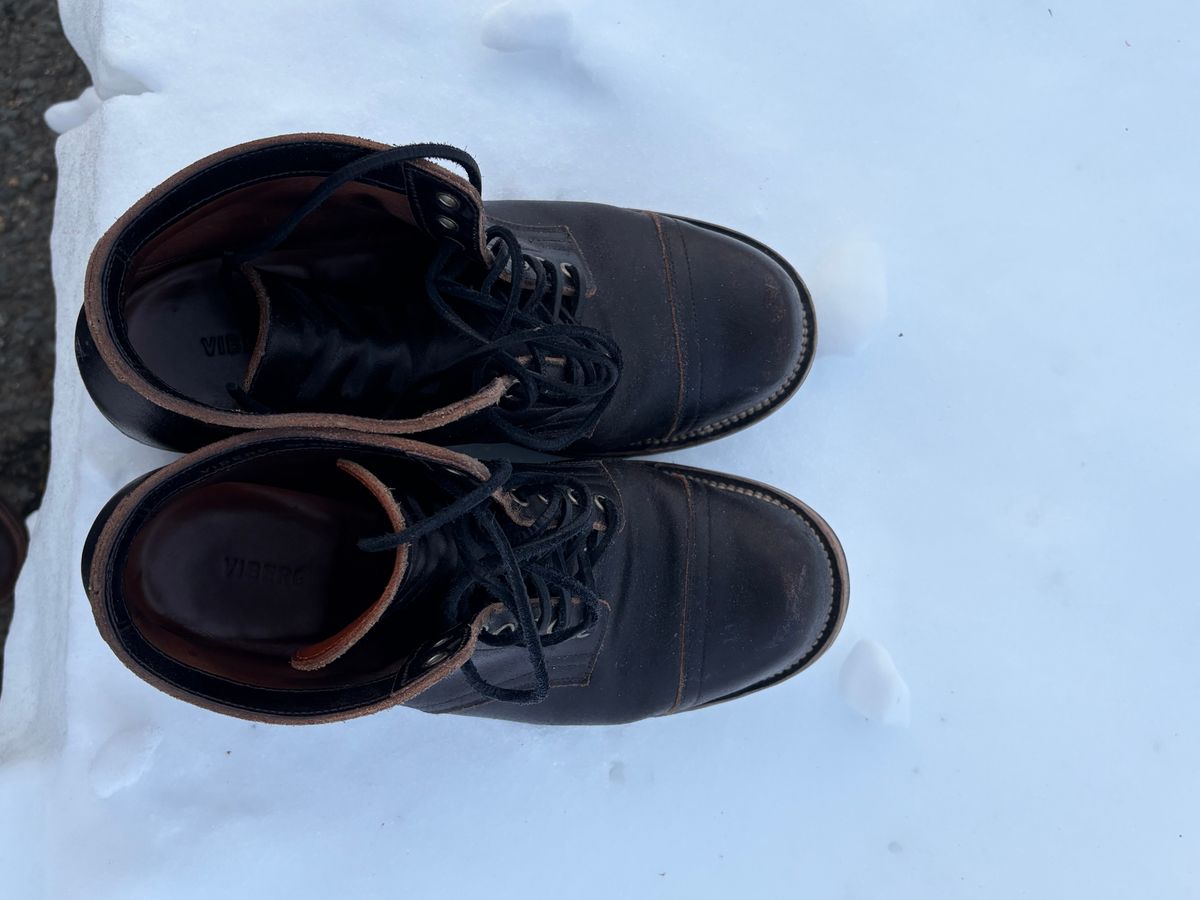 Photo by BootChemist on January 31, 2026 of the Viberg Service Boot in Horween Black Waxed Flesh.
