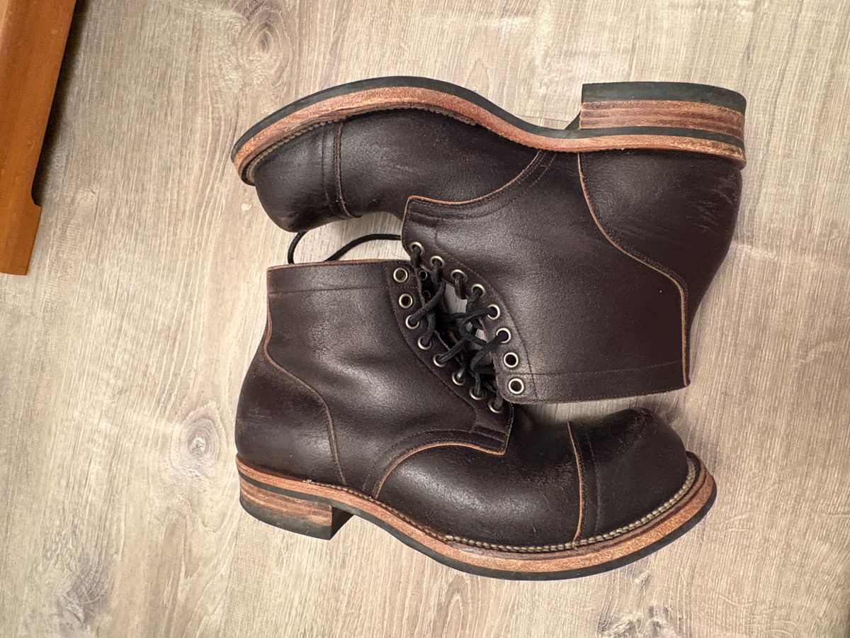 Photo by BootChemist on April 6, 2026 of the Viberg Service Boot in Horween Black Waxed Flesh.