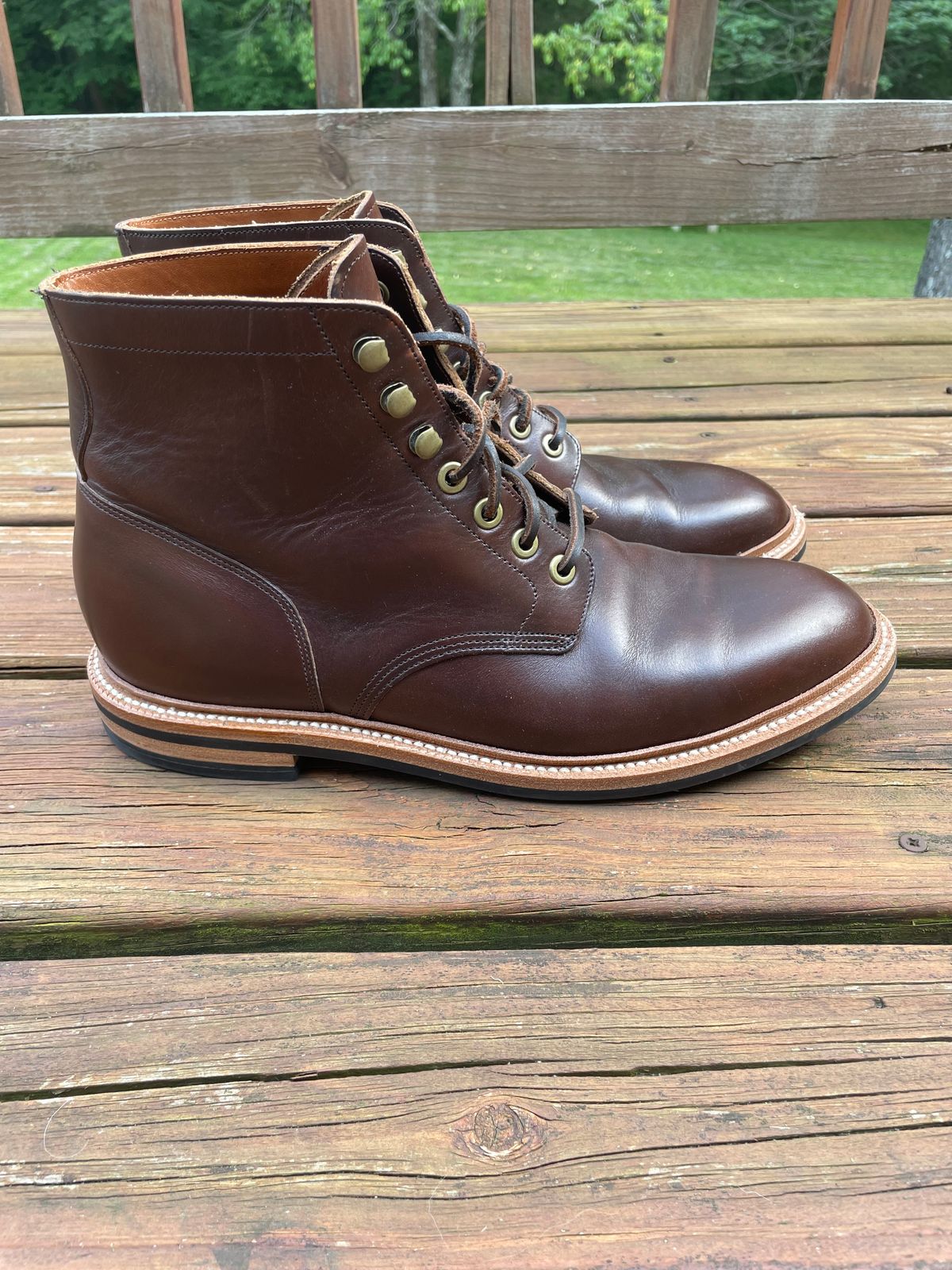 Photo by GTOby04 on June 24, 2025 of the Grant Stone Diesel Boot in Horween Crimson Chromexcel.