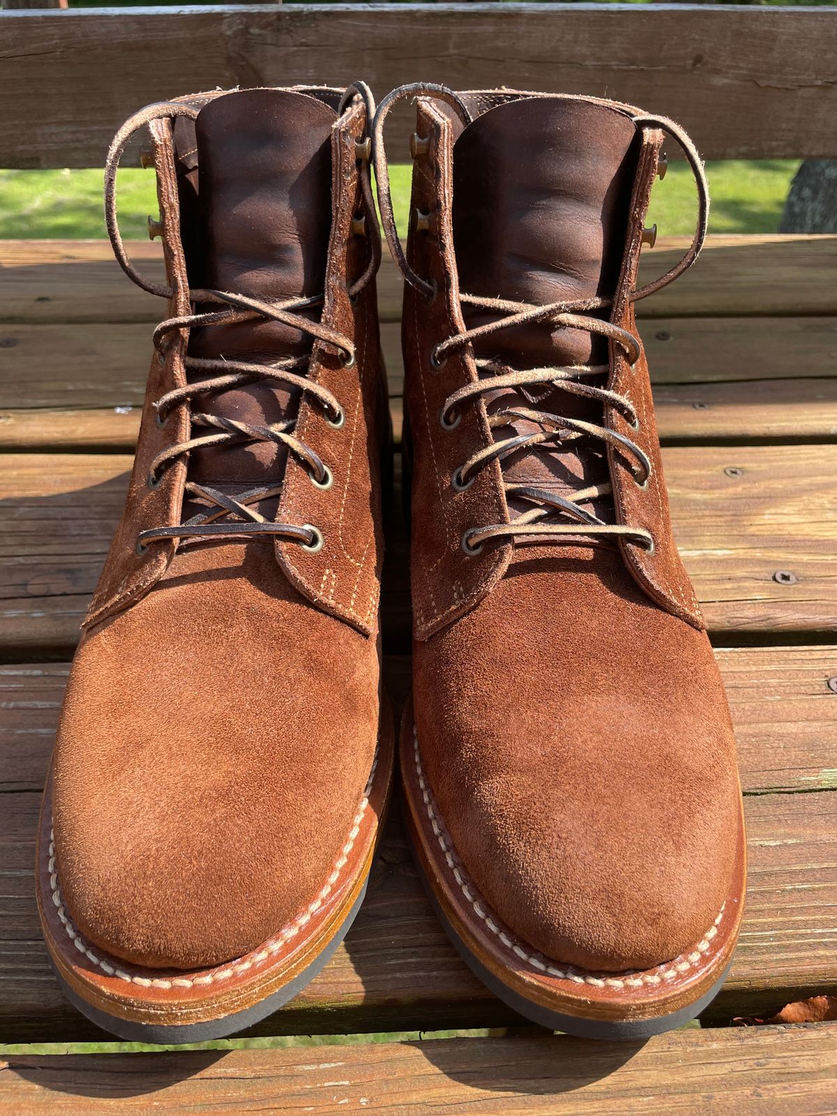 Photo by GTOby04 on June 24, 2025 of the Truman Plain Toe Boot in Horween Tobacco Reverse Chamois.