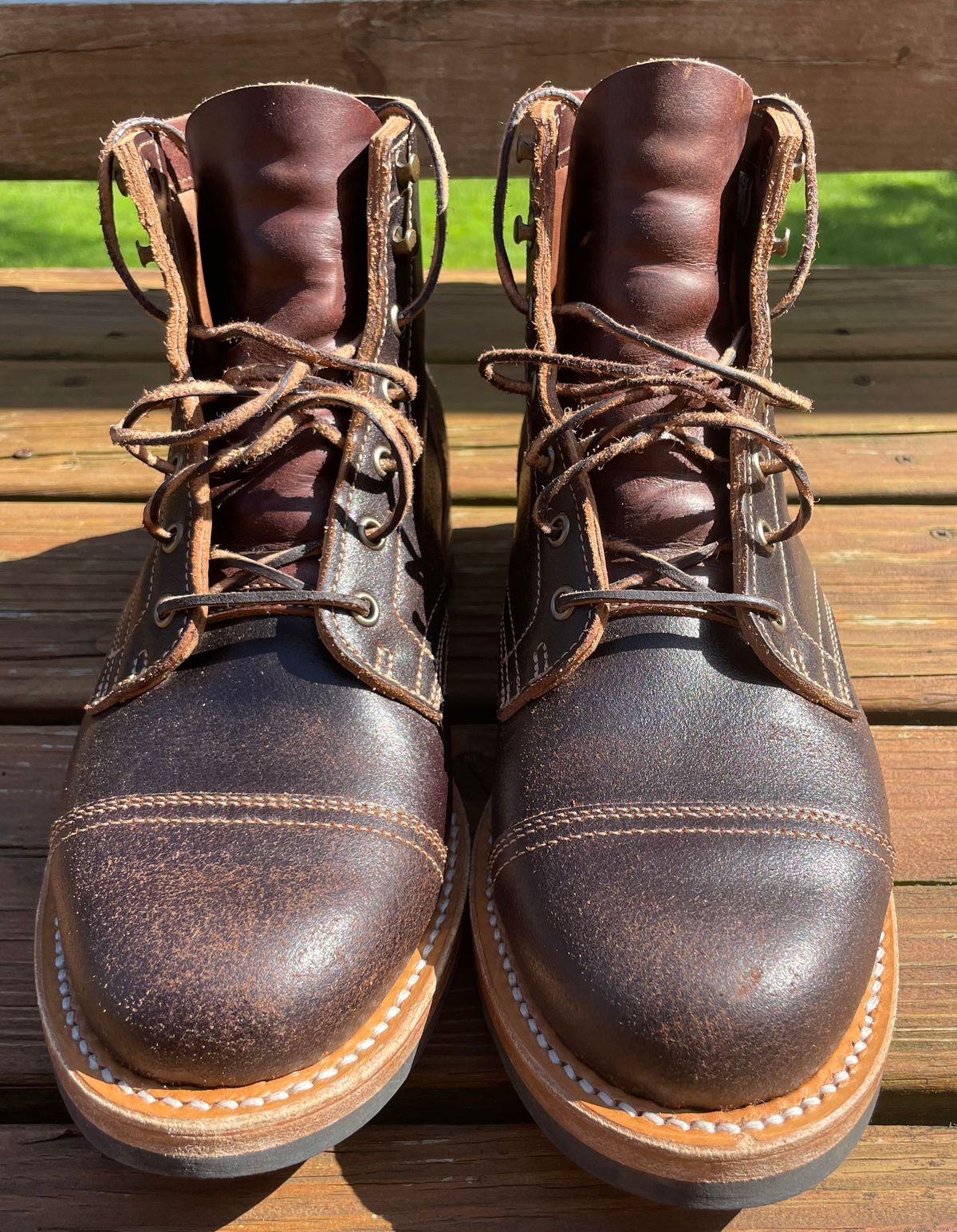 Photo by GTOby04 on June 23, 2025 of the Truman Cap Toe Boot in Horween Java Waxed Flesh.