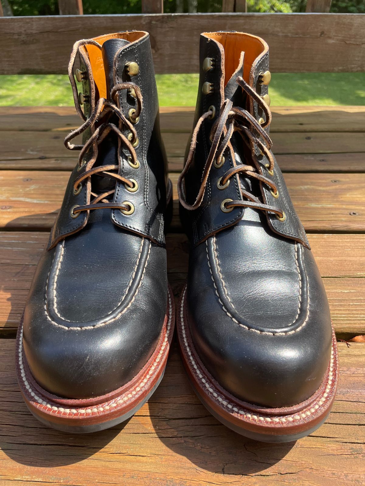 Photo by GTOby04 on June 24, 2025 of the Grant Stone Brass Boot in Horween Black Chromexcel.