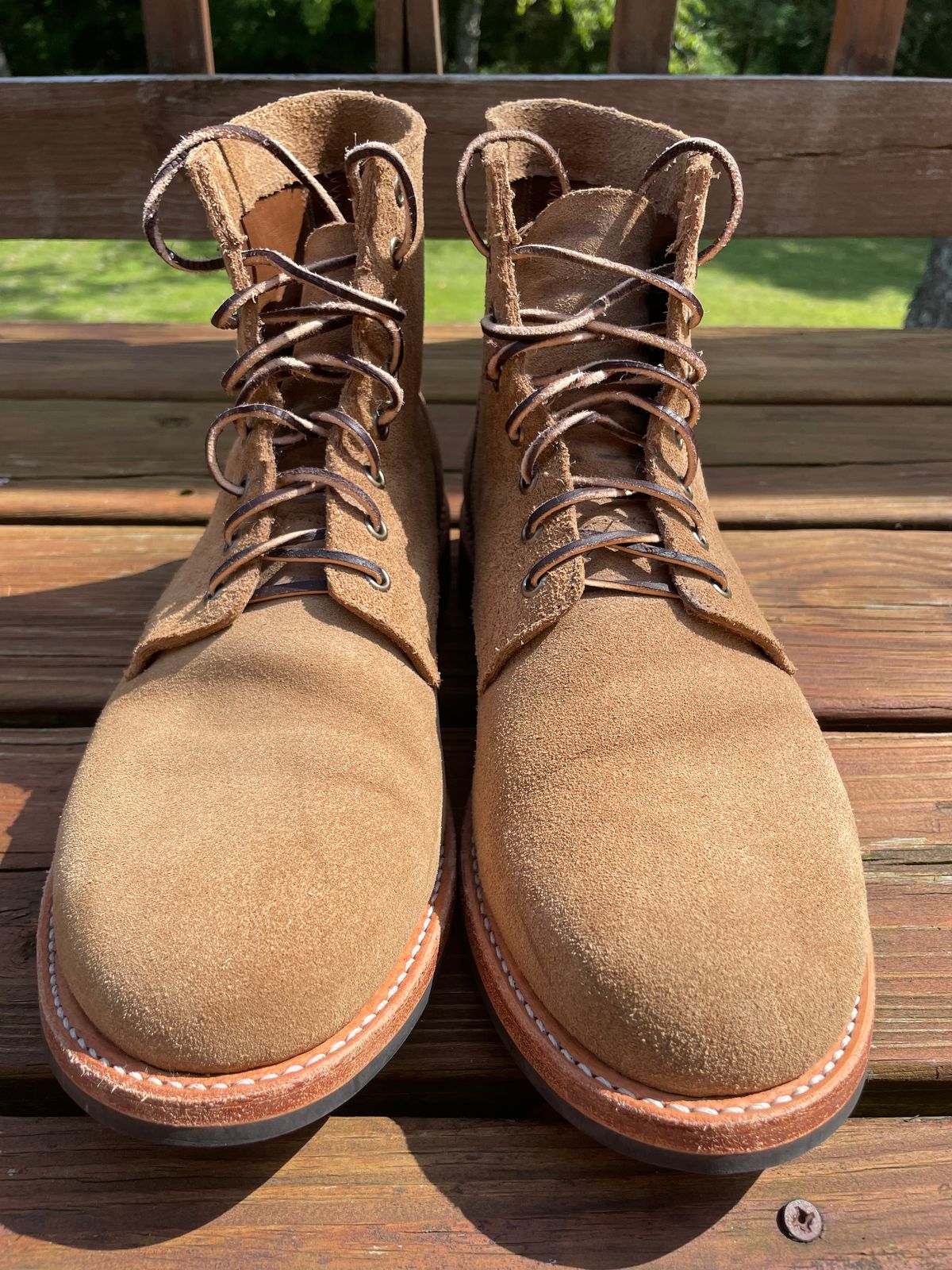 Photo by GTOby04 on June 24, 2025 of the Oak Street Bootmakers Trench Boot in Horween Natural Chromexcel Roughout.