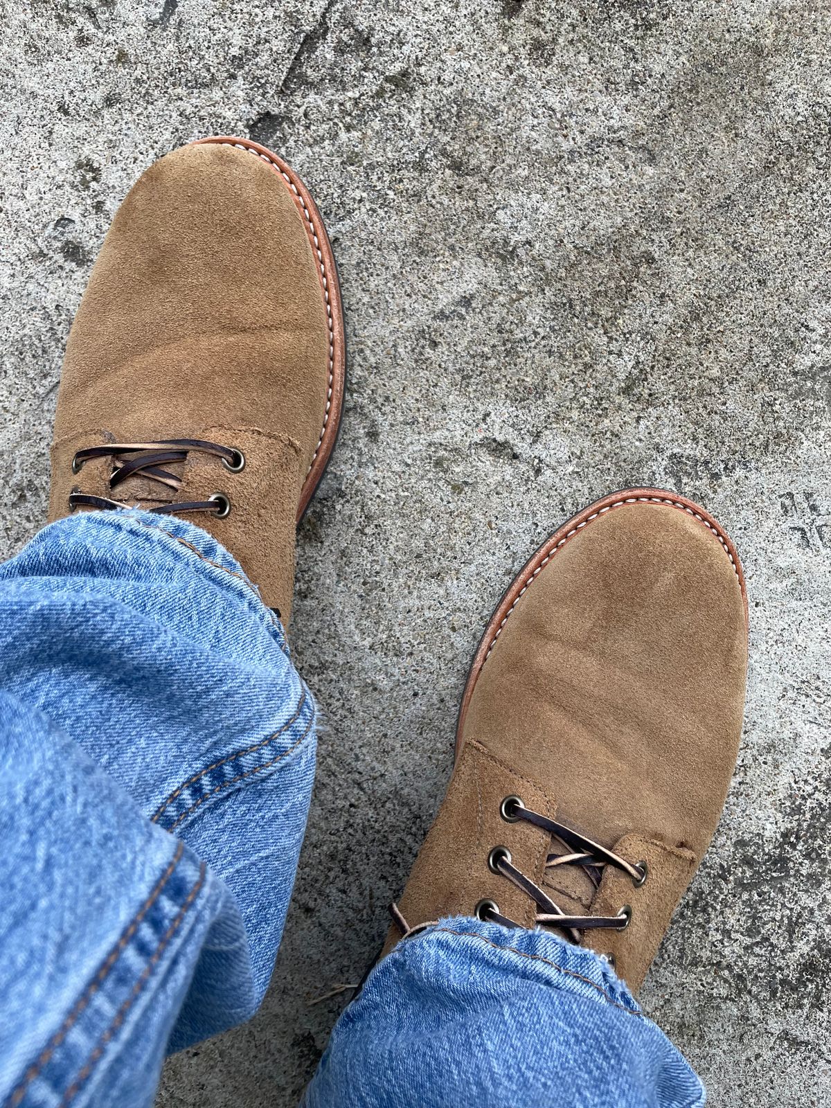 Photo by GTOby04 on December 7, 2025 of the Oak Street Bootmakers Trench Boot in Horween Natural Chromexcel Roughout.