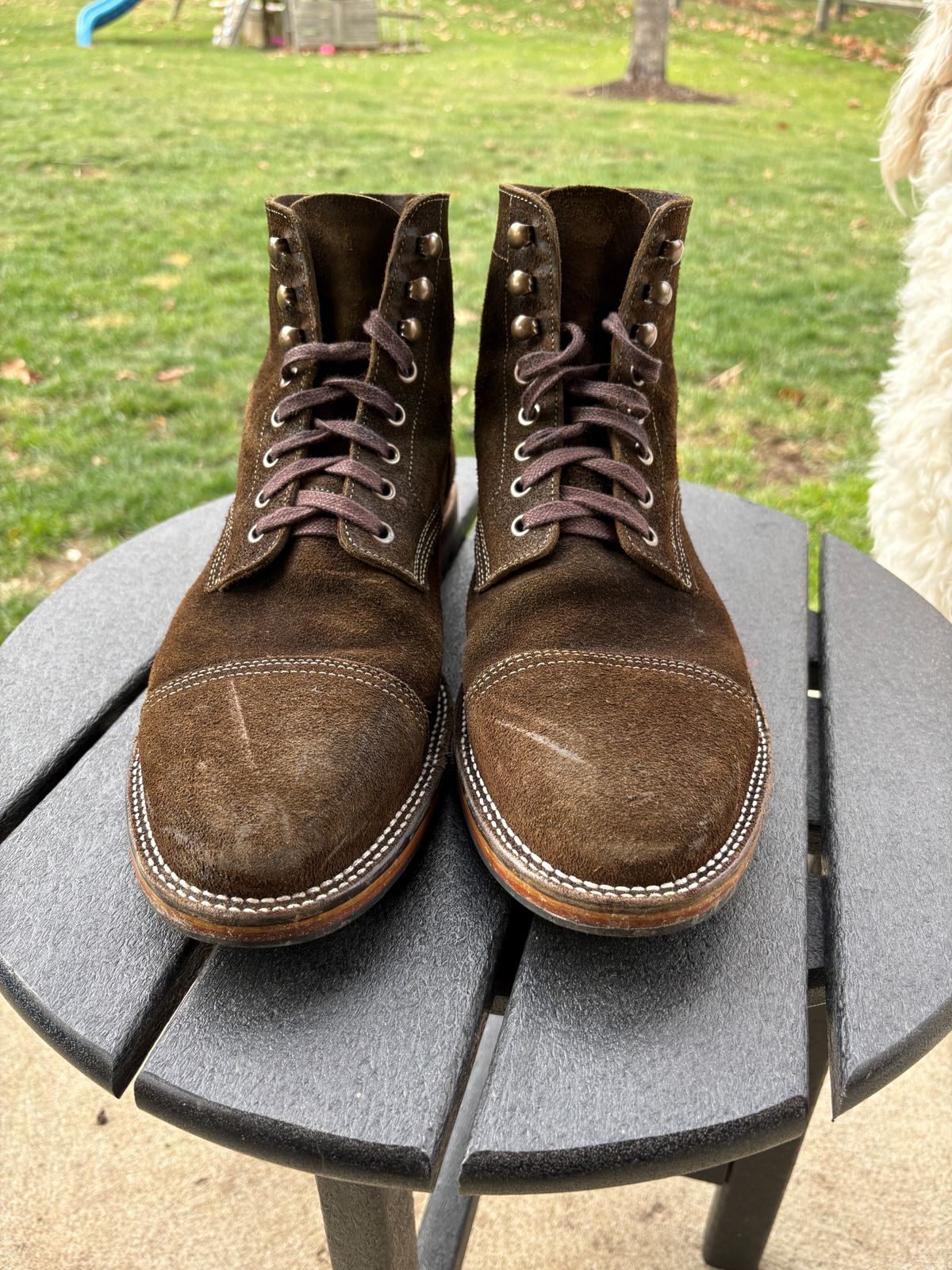 Photo by kablamb11 on December 1, 2025 of the Parkhurst The Richmond in C.F Stead Dark Olive Waxed Roughout.