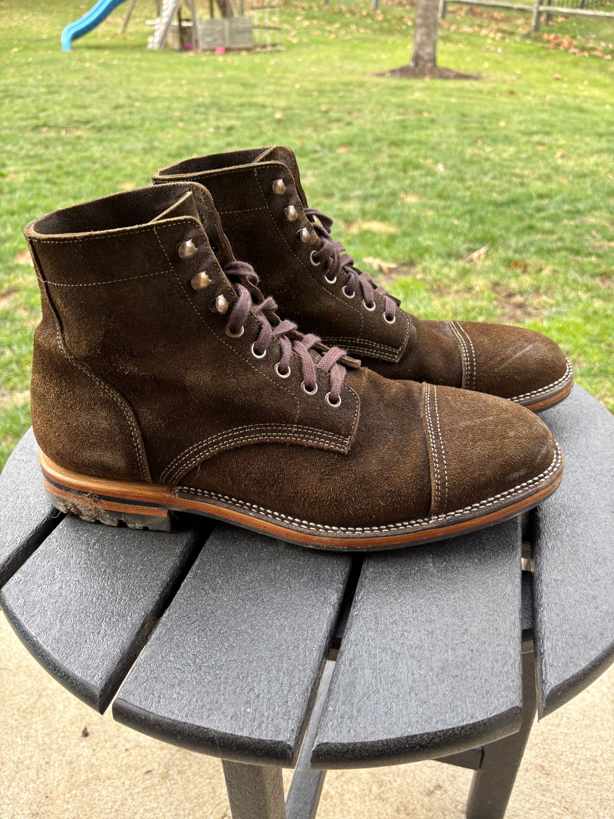 Photo by kablamb11 on December 1, 2025 of the Parkhurst The Richmond in C.F Stead Dark Olive Waxed Roughout.