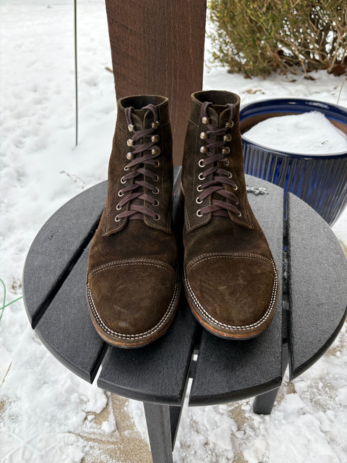 Photo by kablamb11 on January 5, 2026 of the Parkhurst The Richmond in C.F Stead Dark Olive Waxed Roughout.