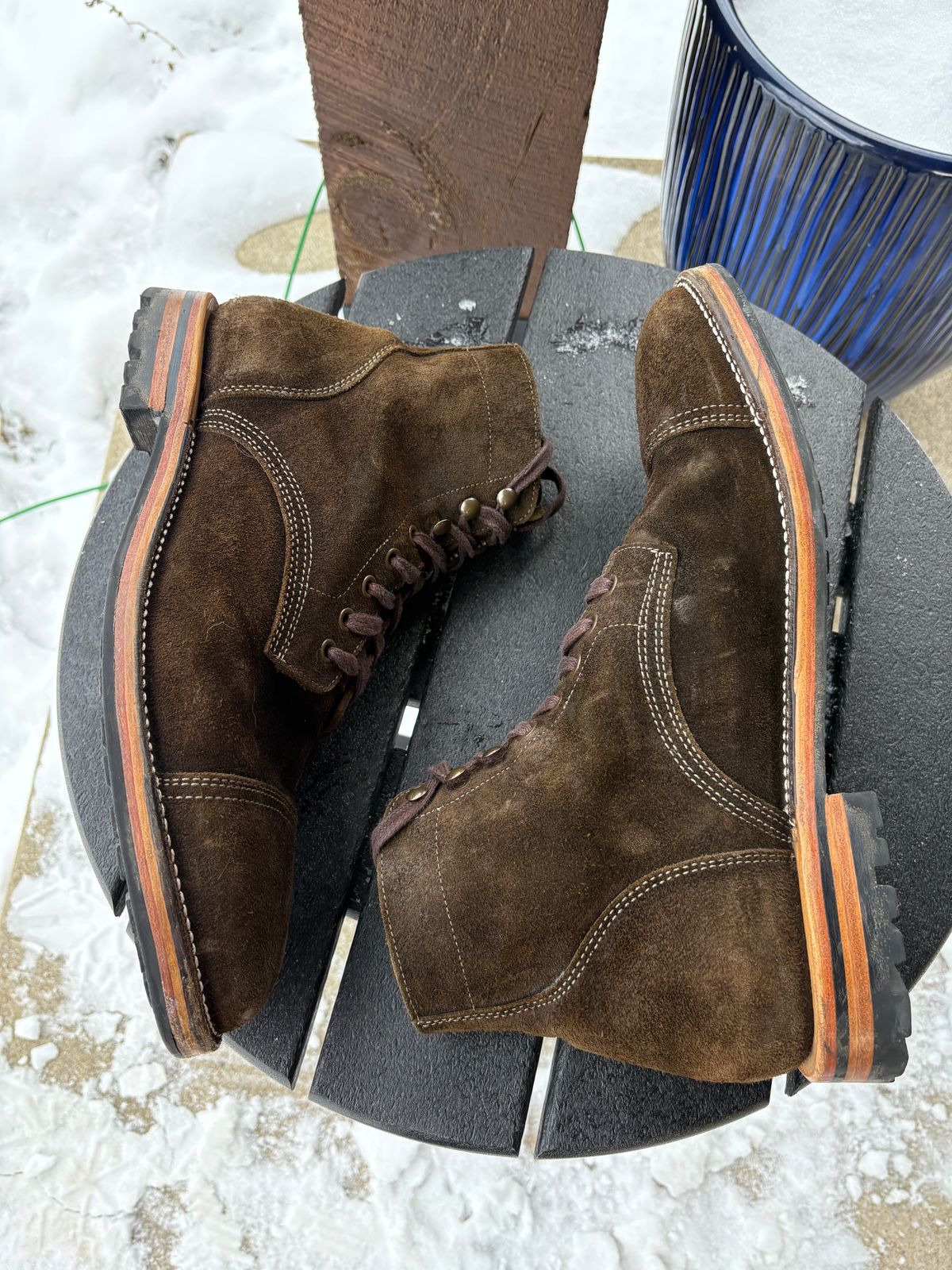 Photo by kablamb11 on January 5, 2026 of the Parkhurst The Richmond in C.F Stead Dark Olive Waxed Roughout.