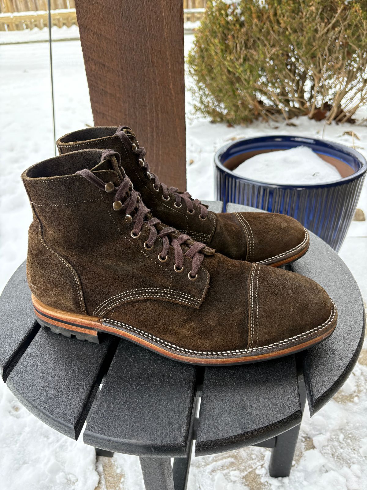 Photo by kablamb11 on January 5, 2026 of the Parkhurst The Richmond in C.F Stead Dark Olive Waxed Roughout.