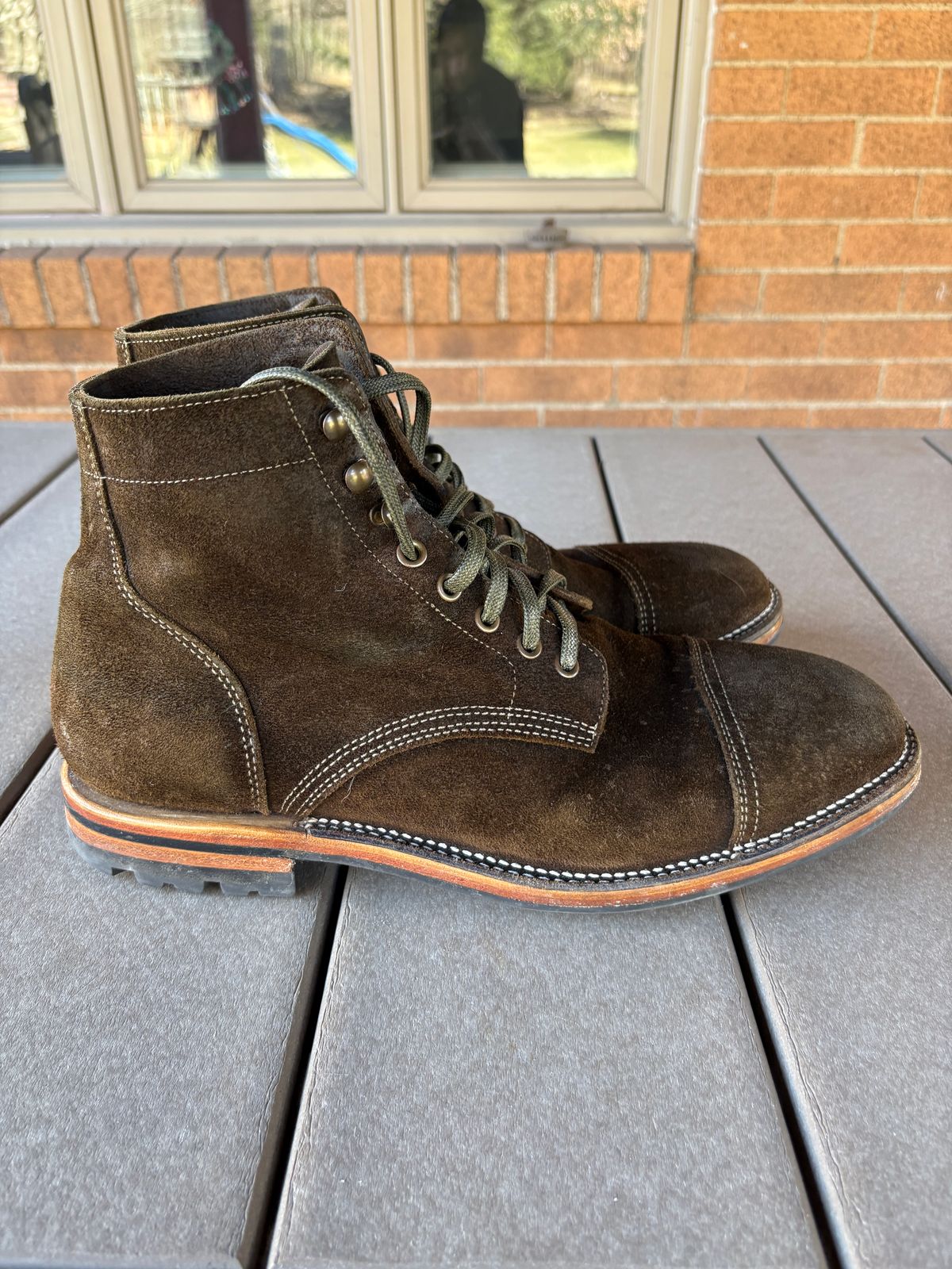 Photo by kablamb11 on March 1, 2026 of the Parkhurst The Richmond in C.F Stead Dark Olive Waxed Roughout.
