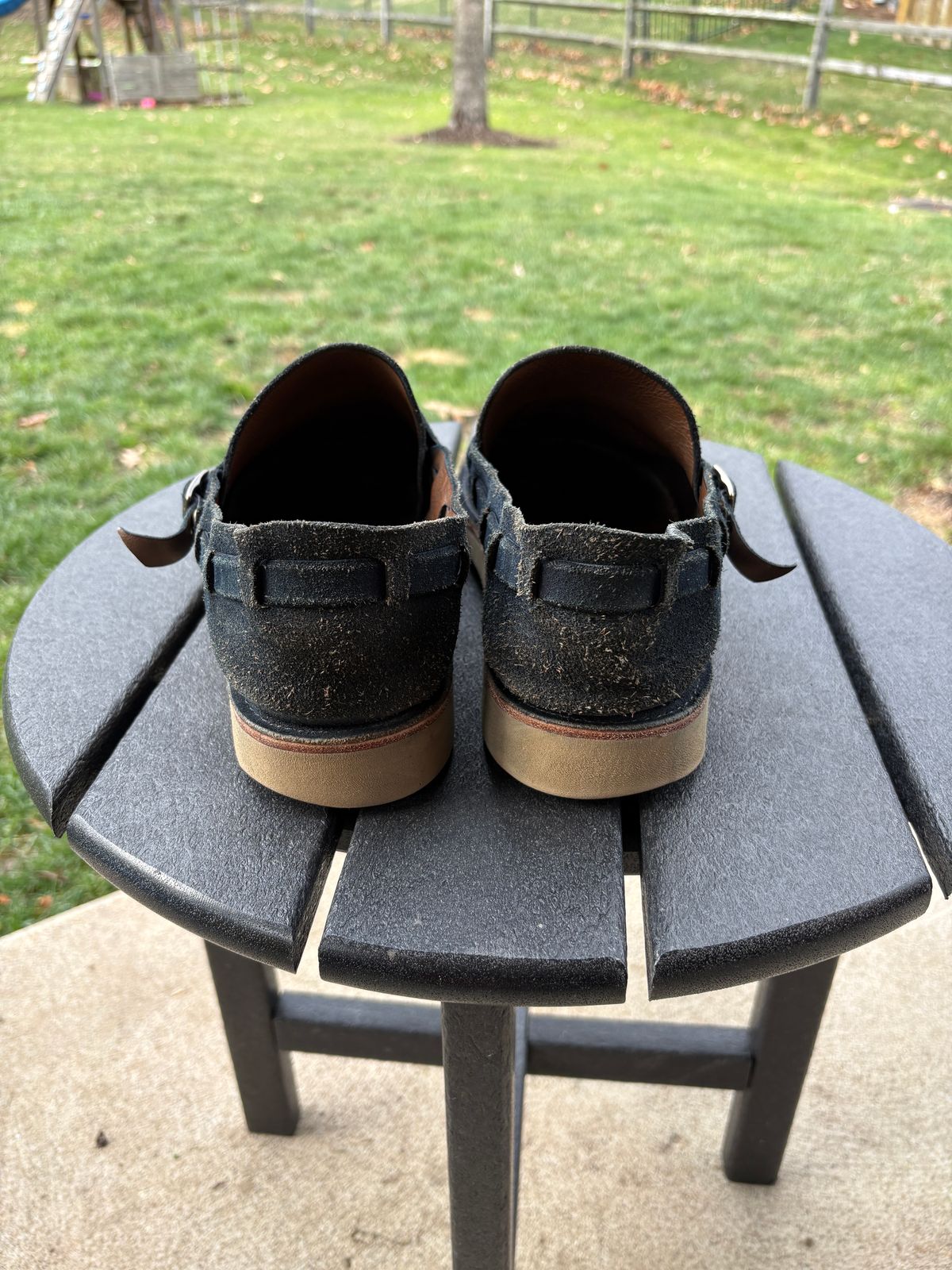 Photo by kablamb11 on December 1, 2025 of the Oak Street Bootmakers Country Loafer in Horween Natural Indigo Chromexcel Roughout.