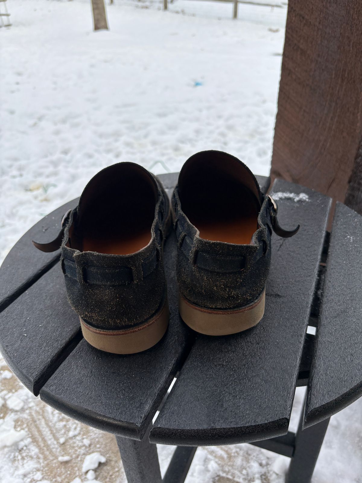 Photo by kablamb11 on January 5, 2026 of the Oak Street Bootmakers Country Loafer in Horween Natural Indigo Chromexcel Roughout.