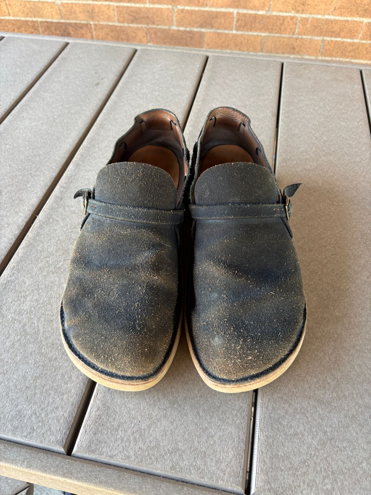 Photo by kablamb11 on March 1, 2026 of the Oak Street Bootmakers Country Loafer in Horween Natural Indigo Chromexcel Roughout.
