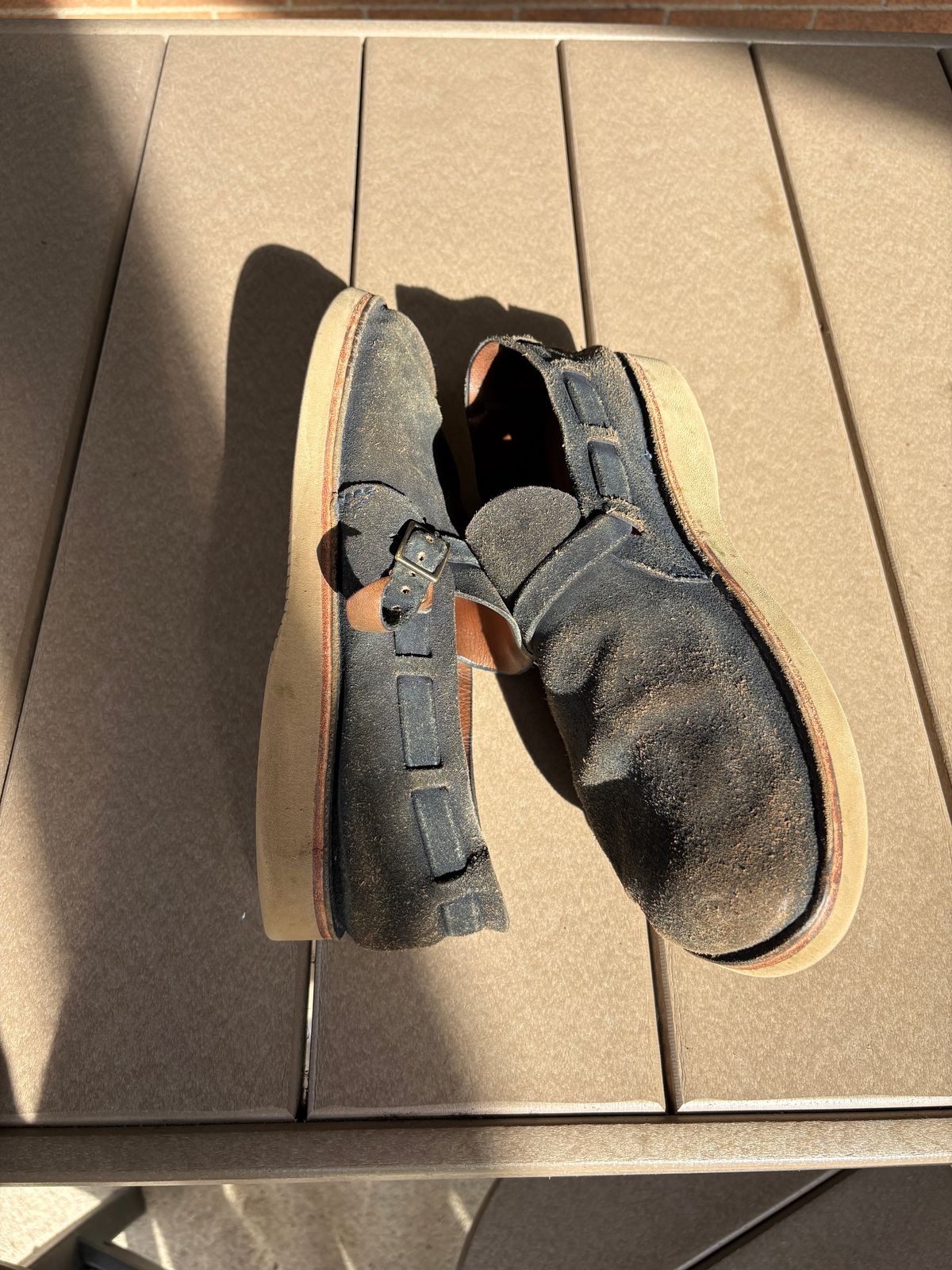 Photo by kablamb11 on April 3, 2026 of the Oak Street Bootmakers Country Loafer in Horween Natural Indigo Chromexcel Roughout.