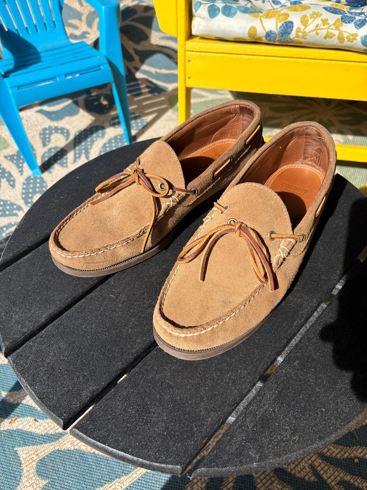 Photo by kablamb11 on August 17, 2025 of the Oak Street Bootmakers Camp Moc in Horween Natural Chromexcel Roughout.