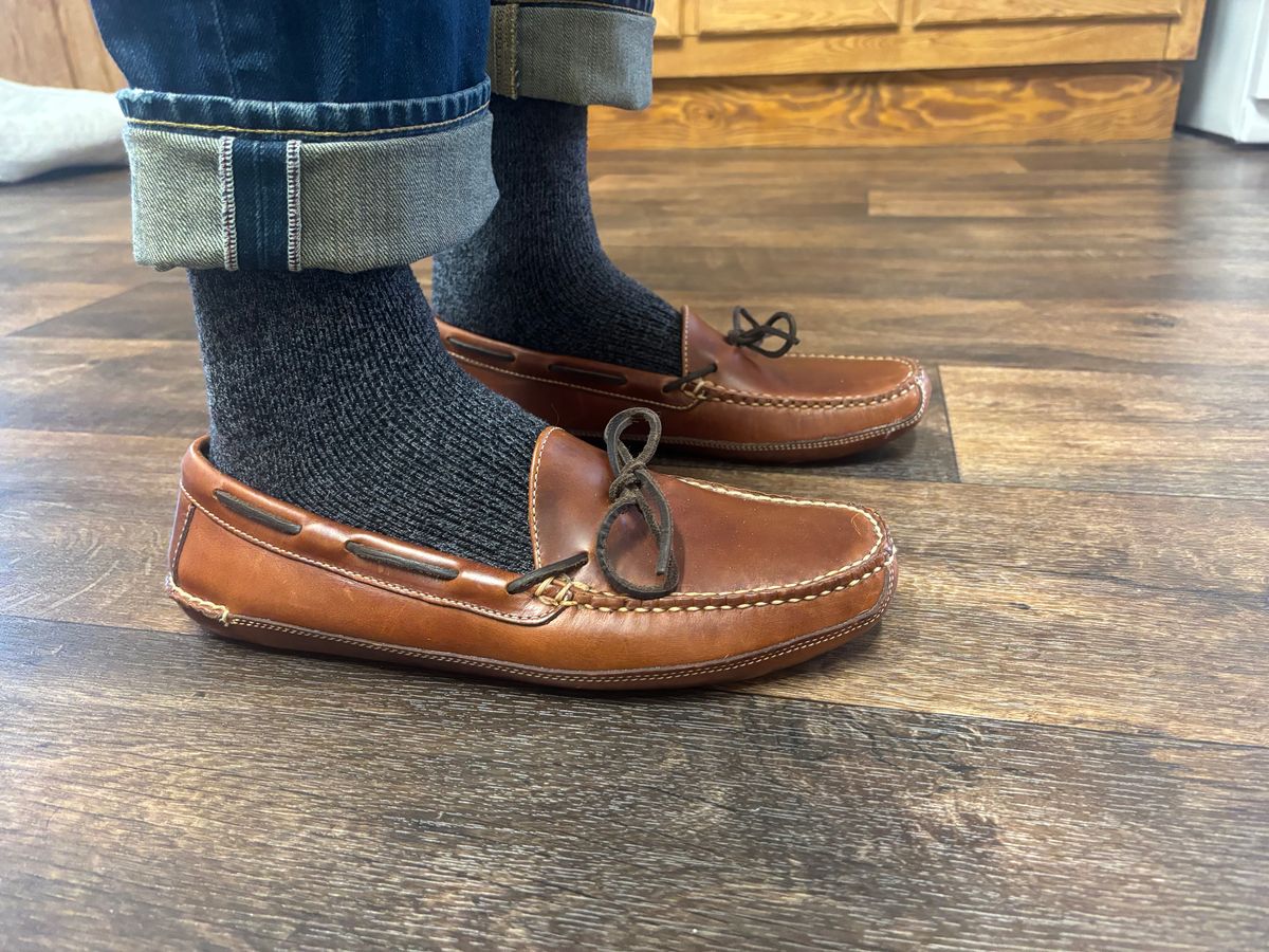 Photo by averagebootguy on March 28, 2026 of the L.L.Bean Double-Sole Leather Slippers in Unknown Leather.