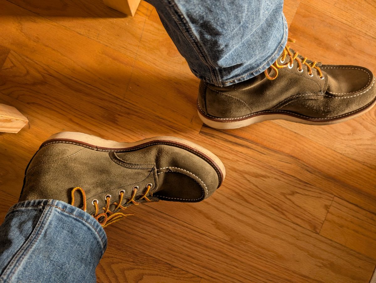 Photo by alkemest on January 14, 2026 of the Red Wing 8857 in Red Wing / S.B. Foot Loden Abilene Green Roughout.