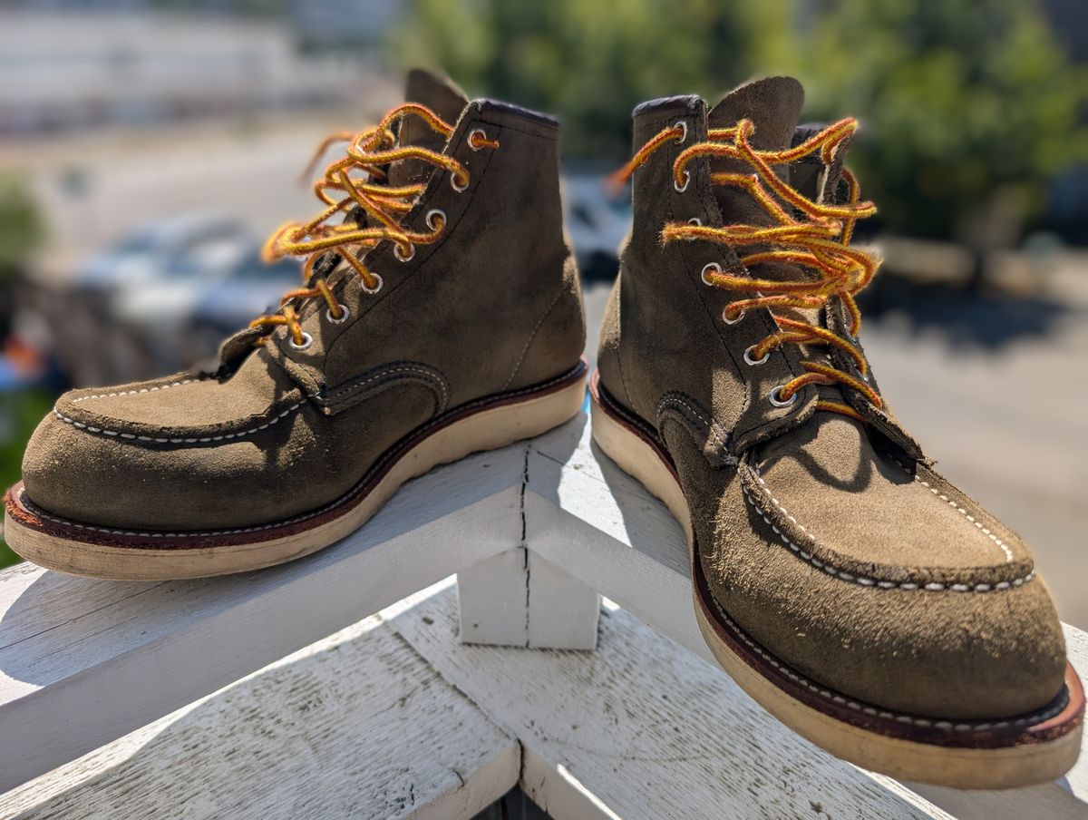 Photo by alkemest on June 17, 2026 of the Red Wing 8857 in Red Wing / S.B. Foot Loden Abilene Green Roughout.