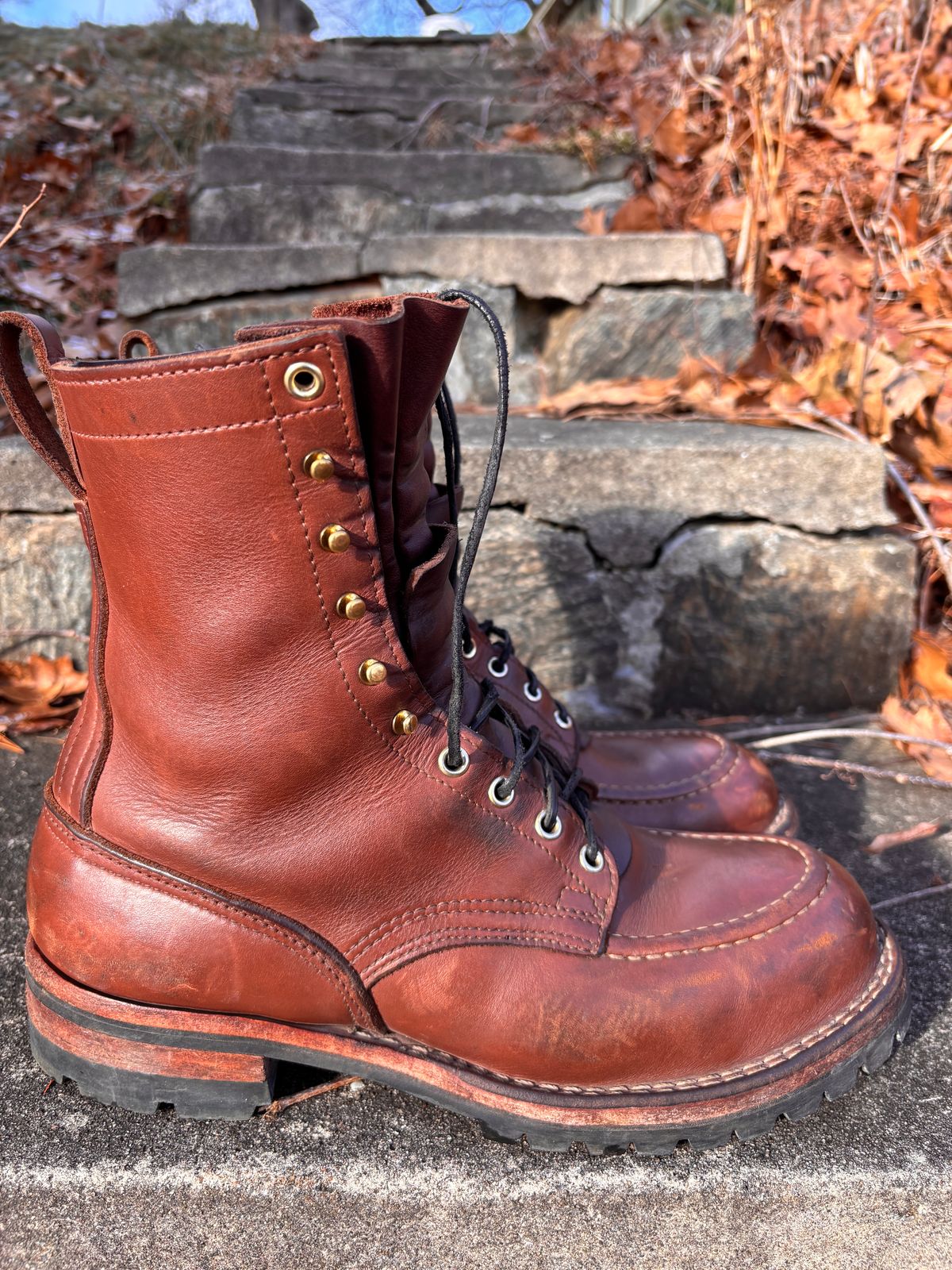 Photo by cjdigs on January 4, 2025 of the Nicks Builder Pro Moc Toe Steel Toe in Seidel 1964 Brown.