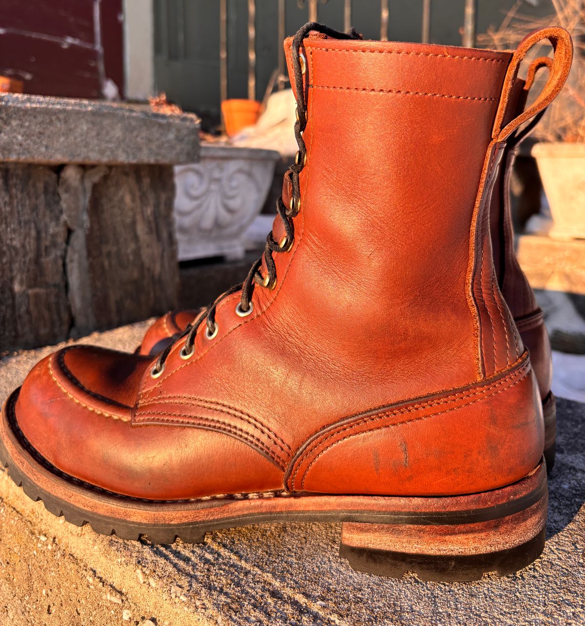 Photo by cjdigs on March 2, 2025 of the Nicks Builder Pro Moc Toe Steel Toe in Seidel 1964 Brown.
