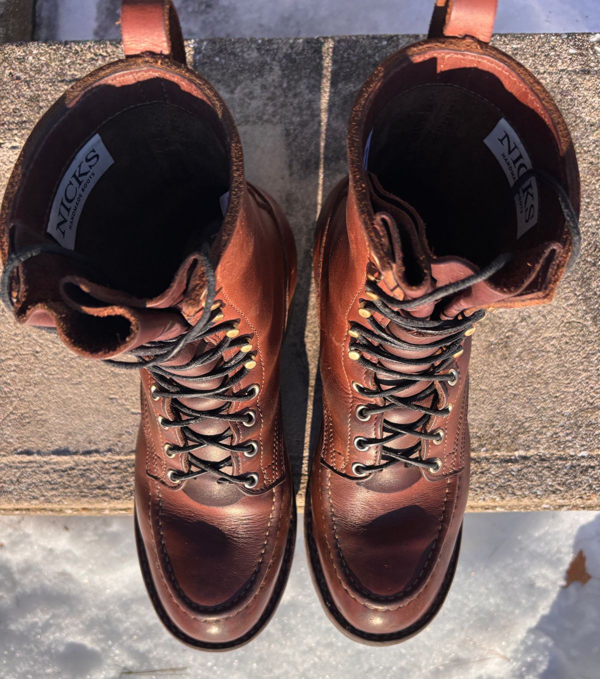Photo by cjdigs on March 2, 2025 of the Nicks Builder Pro Moc Toe Steel Toe in Seidel 1964 Brown.