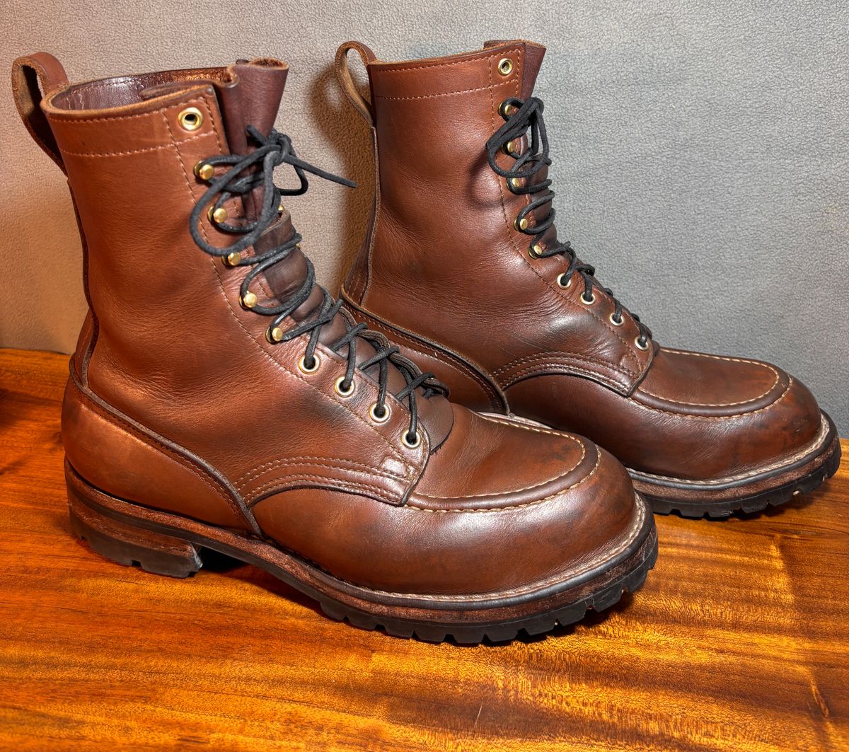 Photo by cjdigs on April 4, 2025 of the Nicks Builder Pro Moc Toe Steel Toe in Seidel 1964 Brown.