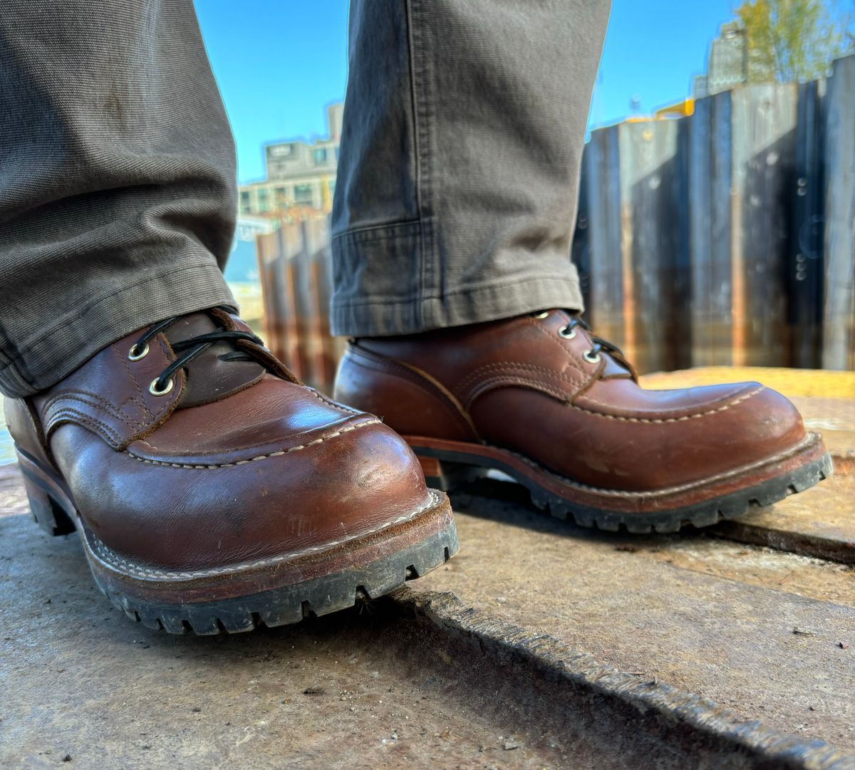 Photo by cjdigs on November 5, 2024 of the Nicks Builder Pro Moc Toe Steel Toe in Seidel 1964 Brown.