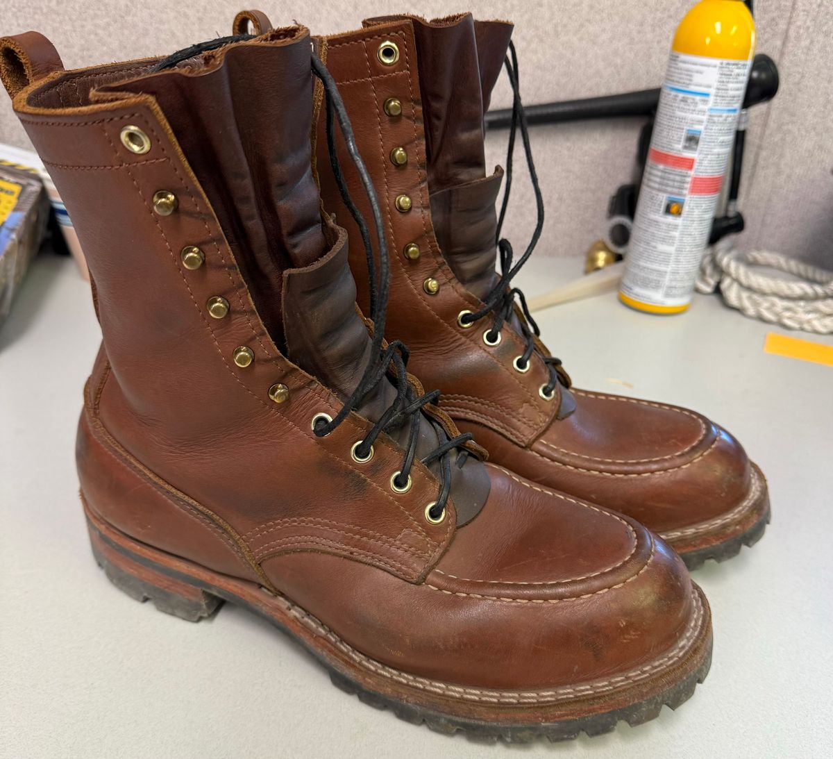 Photo by cjdigs on November 5, 2024 of the Nicks Builder Pro Moc Toe Steel Toe in Seidel 1964 Brown.