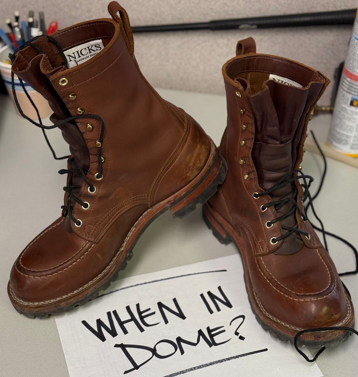 Photo by cjdigs on November 5, 2024 of the Nicks Builder Pro Moc Toe Steel Toe in Seidel 1964 Brown.