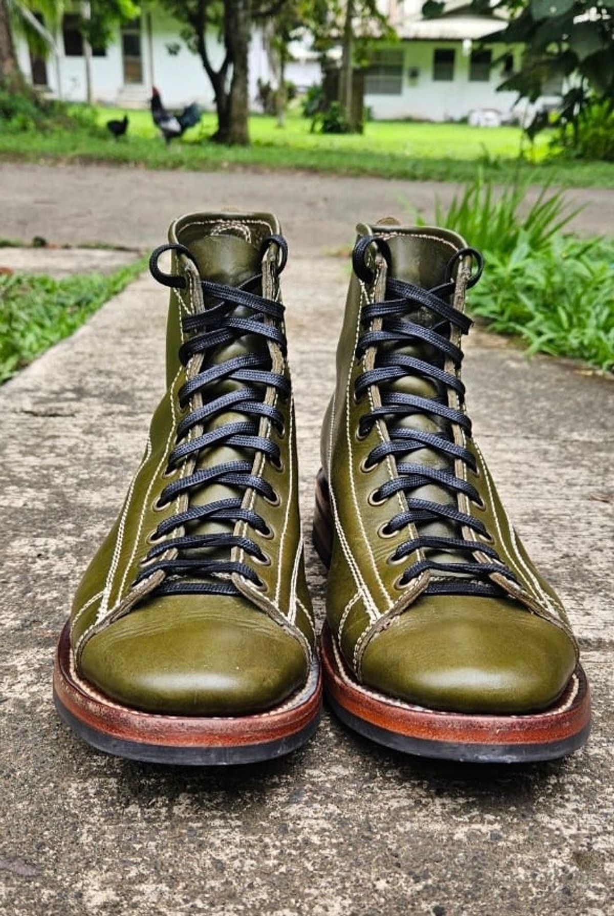 Photo by patinachroniclesDVO on November 1, 2025 of the Willie's Handmade Boots Pioneer Lace To Toe in Badalassi Carlo Oliva Minerva.