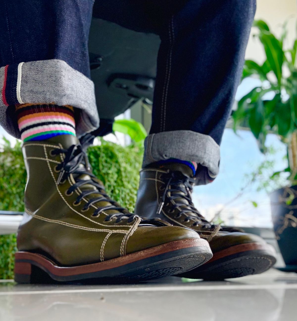 Photo by patinachroniclesDVO on November 18, 2025 of the Willie's Handmade Boots Pioneer Lace To Toe in Badalassi Carlo Oliva Minerva.