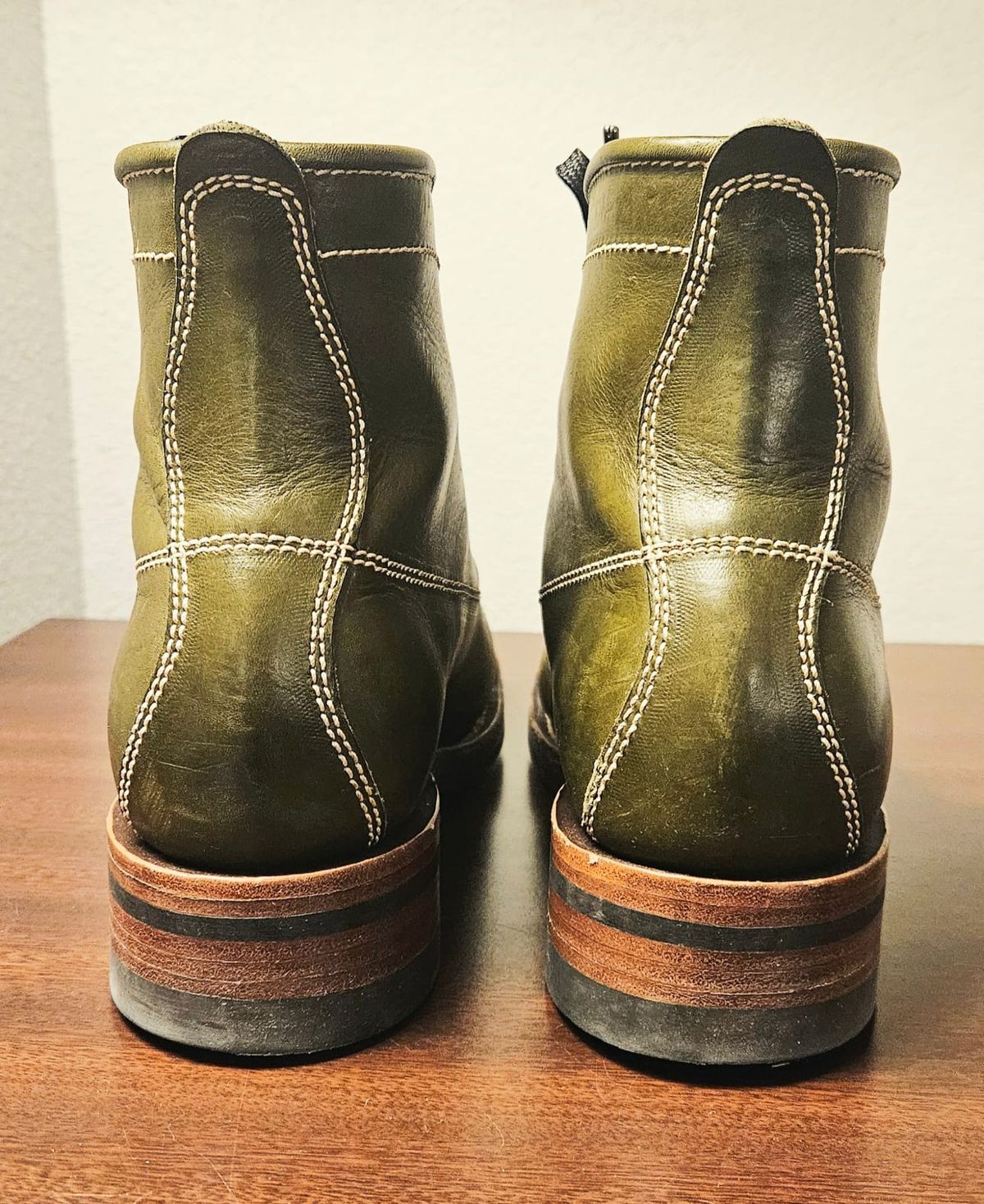 Photo by patinachroniclesDVO on December 4, 2025 of the Willie's Handmade Boots Pioneer Lace To Toe in Badalassi Carlo Oliva Minerva.