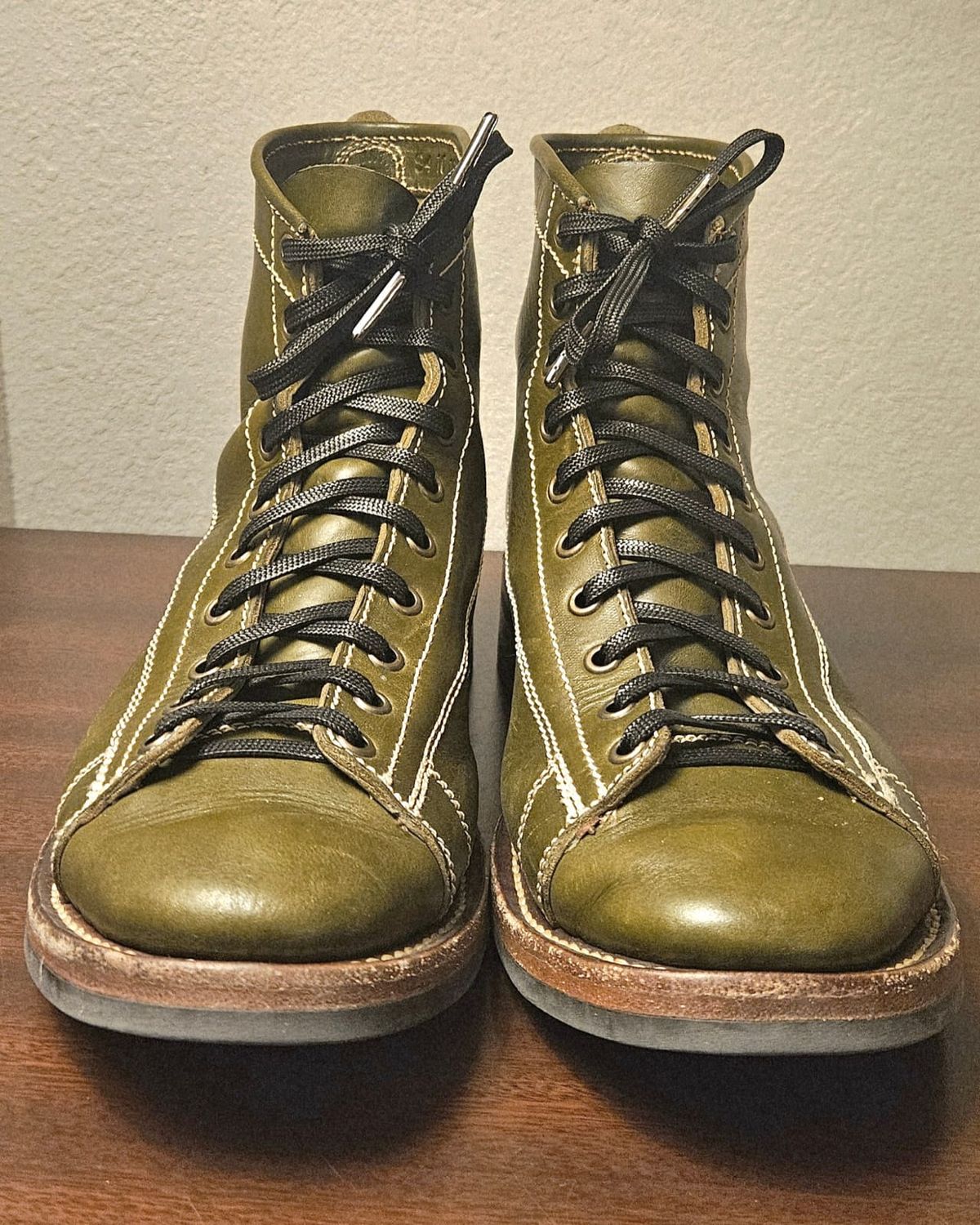 Photo by patinachroniclesDVO on December 4, 2025 of the Willie's Handmade Boots Pioneer Lace To Toe in Badalassi Carlo Oliva Minerva.