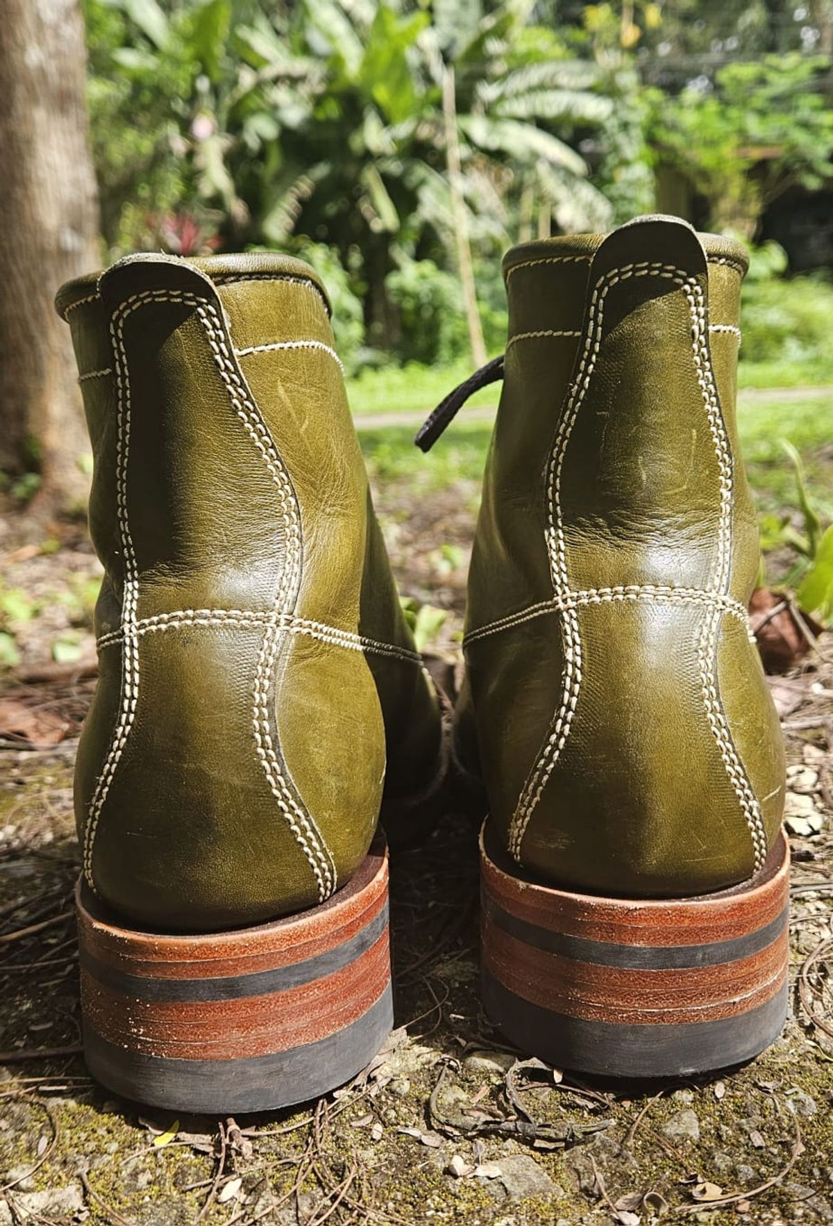 Photo by patinachroniclesDVO on January 3, 2026 of the Willie's Handmade Boots Pioneer Lace To Toe in Badalassi Carlo Oliva Minerva.