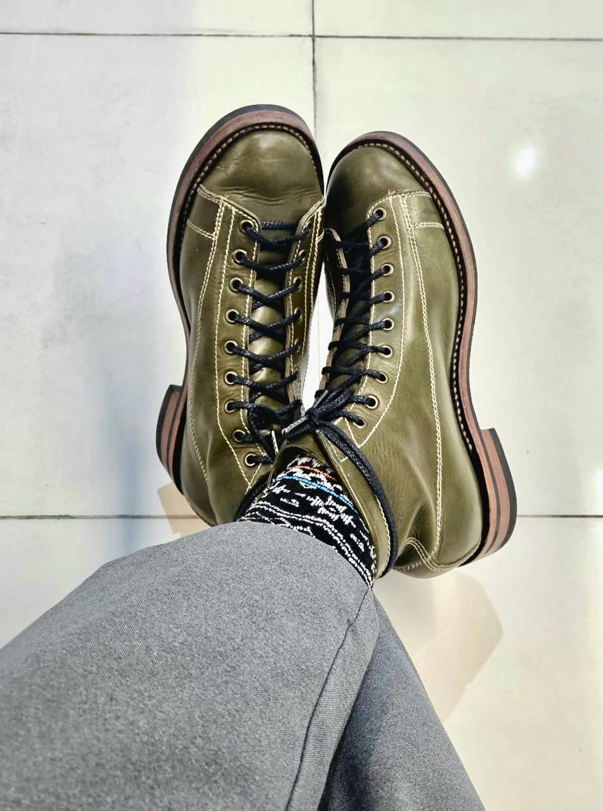 Photo by patinachroniclesDVO on February 2, 2026 of the Willie's Handmade Boots Pioneer Lace To Toe in Badalassi Carlo Oliva Minerva.