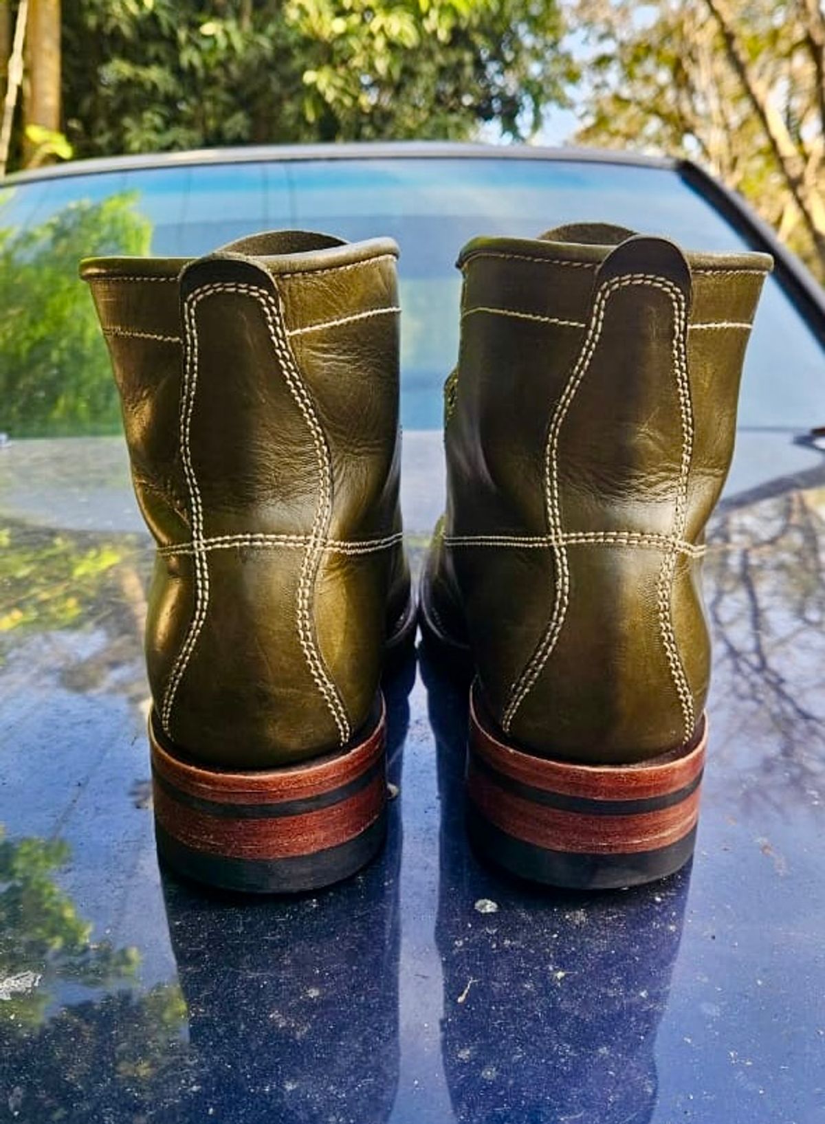 Photo by patinachroniclesDVO on February 2, 2026 of the Willie's Handmade Boots Pioneer Lace To Toe in Badalassi Carlo Oliva Minerva.