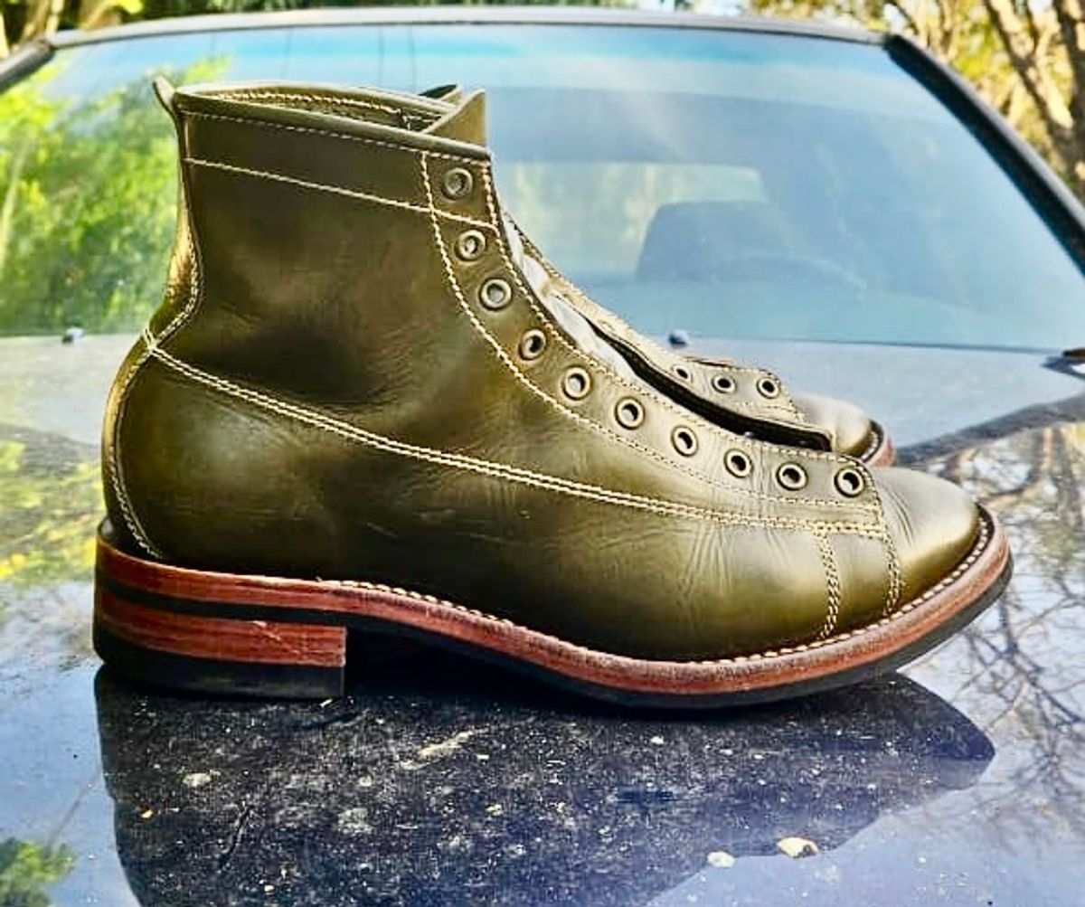 Photo by patinachroniclesDVO on February 2, 2026 of the Willie's Handmade Boots Pioneer Lace To Toe in Badalassi Carlo Oliva Minerva.