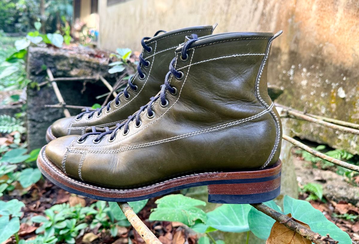 Photo by patinachroniclesDVO on March 6, 2026 of the Willie's Handmade Boots Pioneer Lace To Toe in Badalassi Carlo Oliva Minerva.