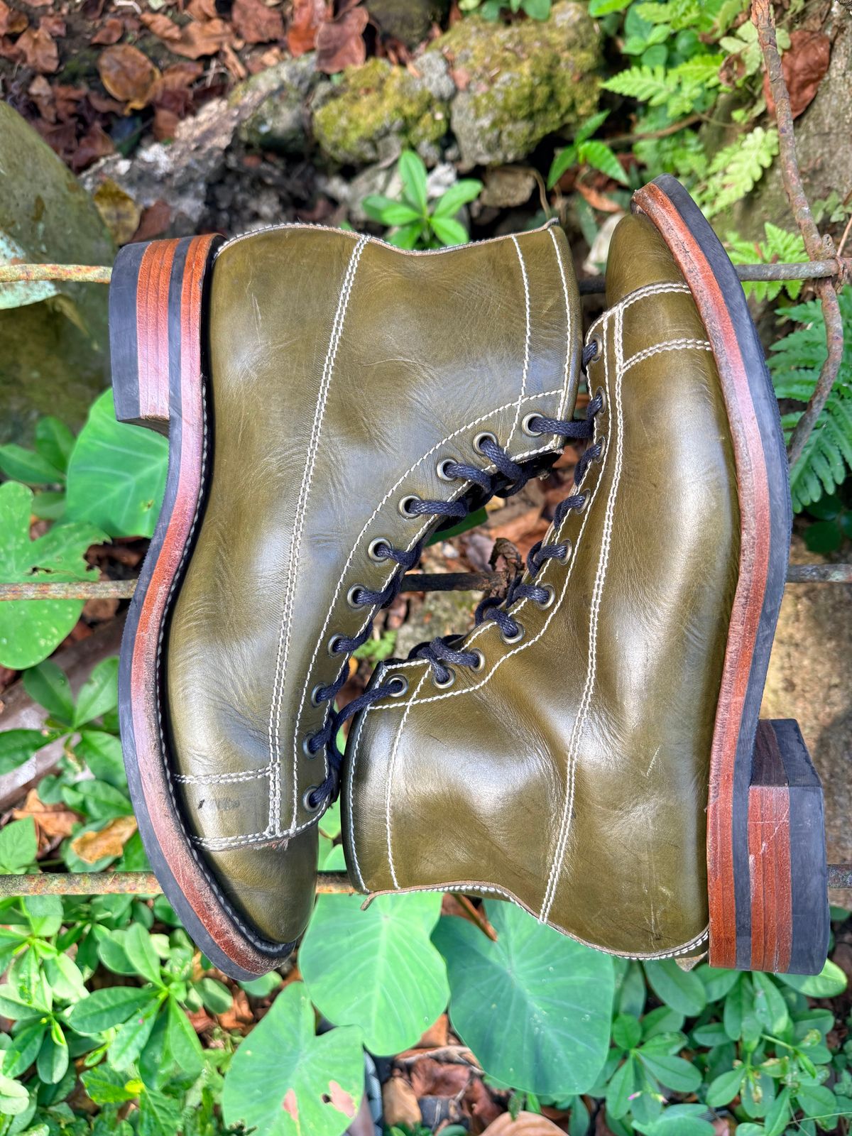 Photo by patinachroniclesDVO on March 6, 2026 of the Willie's Handmade Boots Pioneer Lace To Toe in Badalassi Carlo Oliva Minerva.