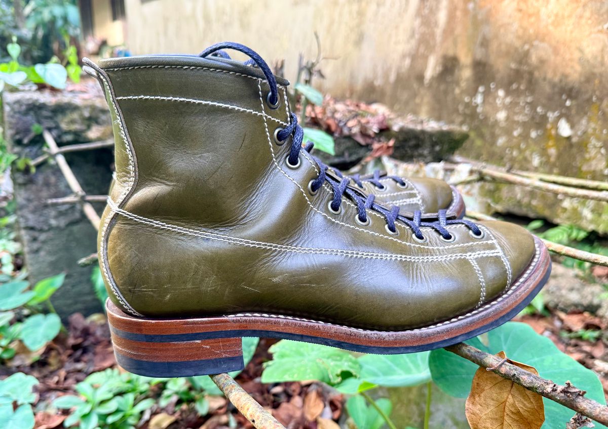 Photo by patinachroniclesDVO on March 6, 2026 of the Willie's Handmade Boots Pioneer Lace To Toe in Badalassi Carlo Oliva Minerva.