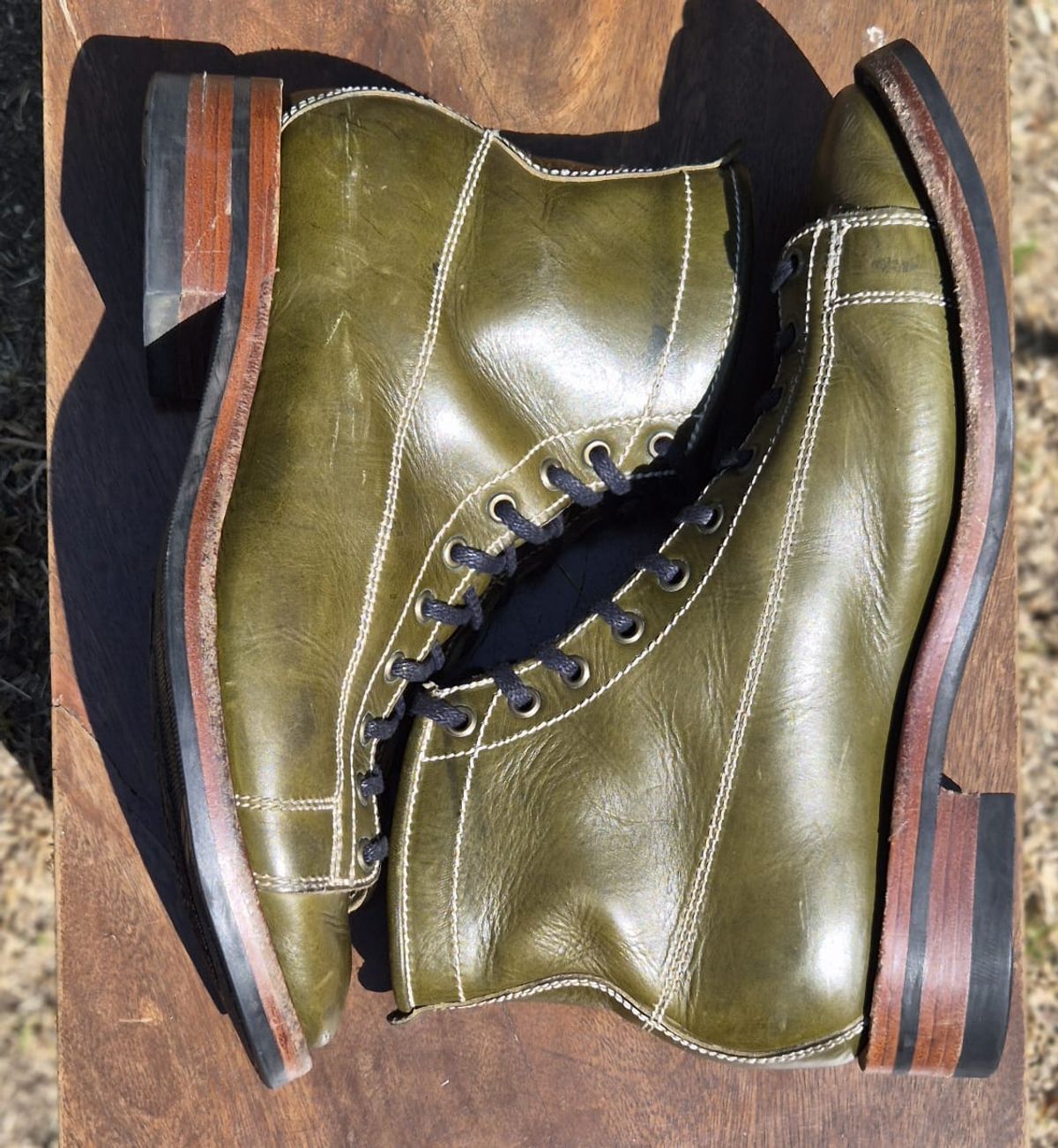 Photo by patinachroniclesDVO on April 5, 2026 of the Willie's Handmade Boots Pioneer Lace To Toe in Badalassi Carlo Oliva Minerva.