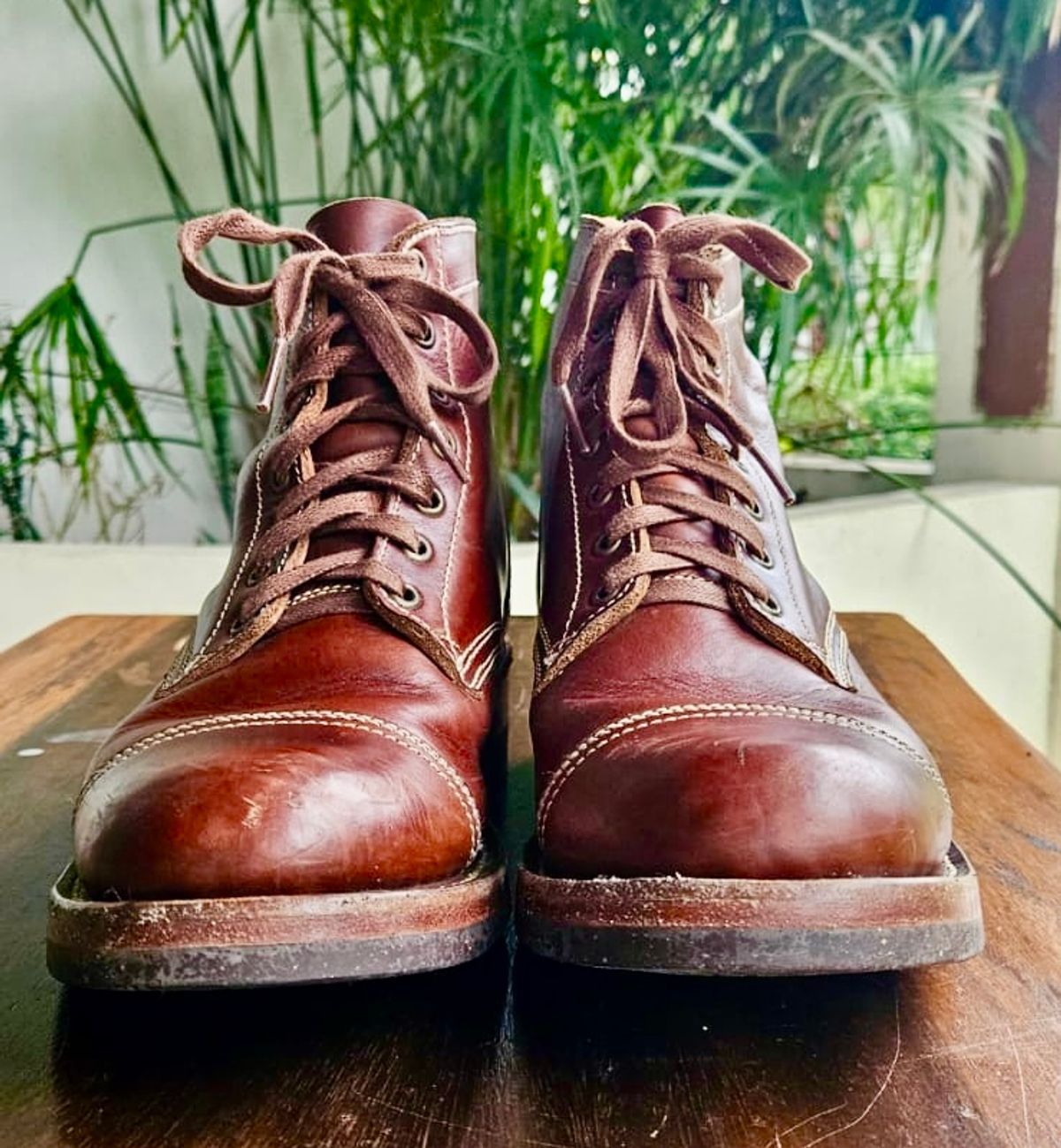 Photo by patinachroniclesDVO on October 3, 2025 of the Willie's Handmade Boots Cap Toe Service Boot in Horween Brown Chromexcel.